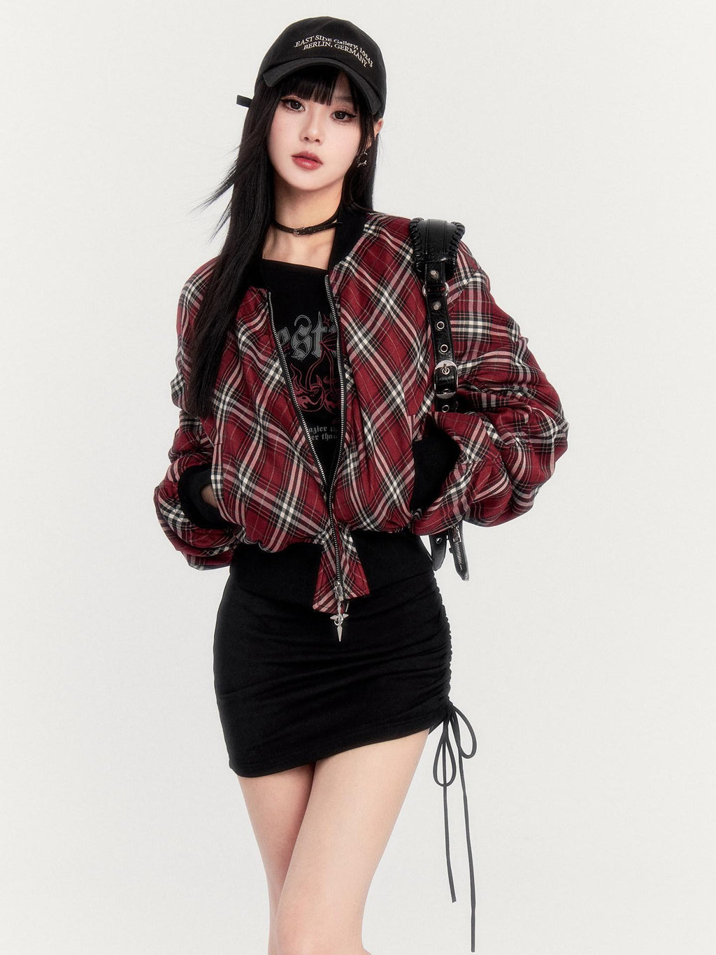 VOCK Plaid Reversible Ribbed Hem Zip Women's Plush Polyester Cropped Jackets