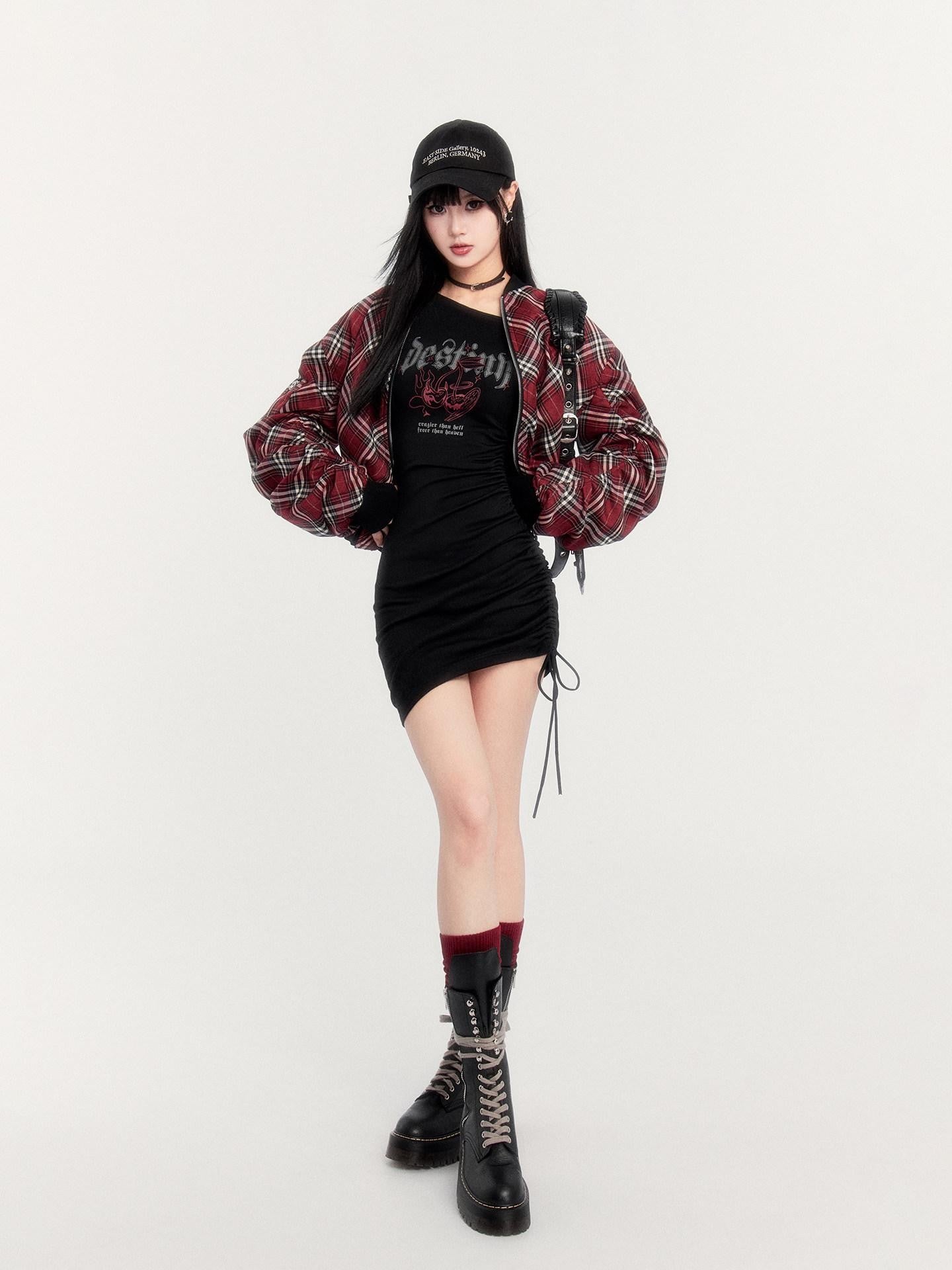 VOCK Plaid Reversible Ribbed Hem Zip Women's Plush Polyester Cropped Jackets