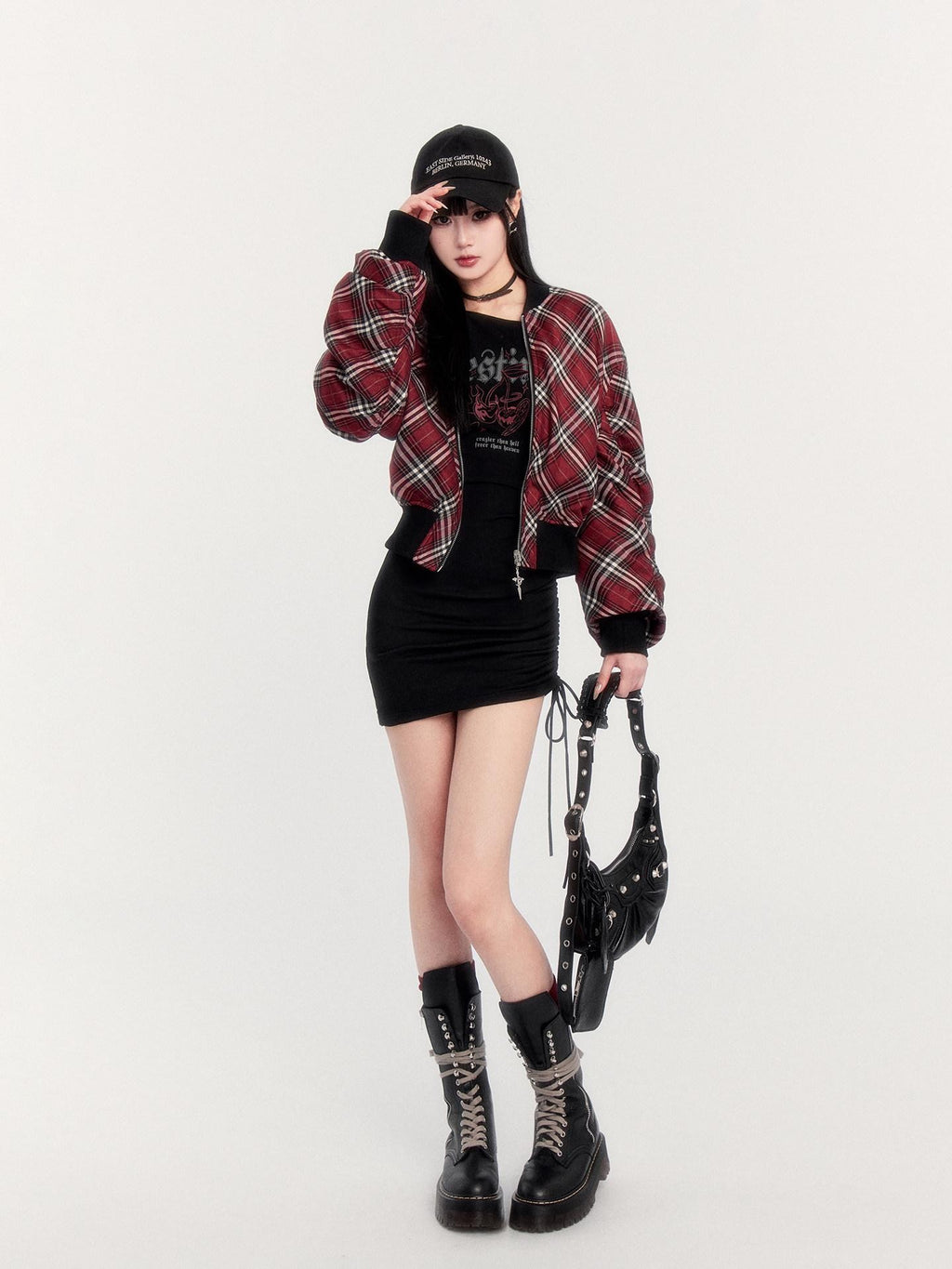 VOCK Plaid Reversible Ribbed Hem Zip Women's Plush Polyester Cropped Jackets