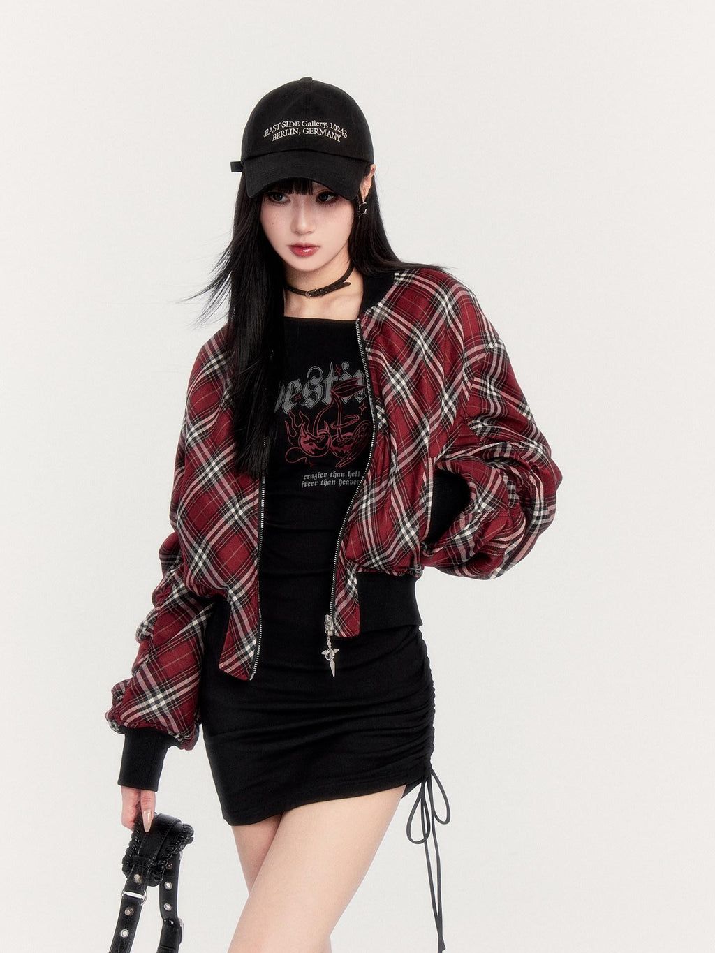 VOCK Plaid Reversible Ribbed Hem Zip Women's Plush Polyester Cropped Jackets