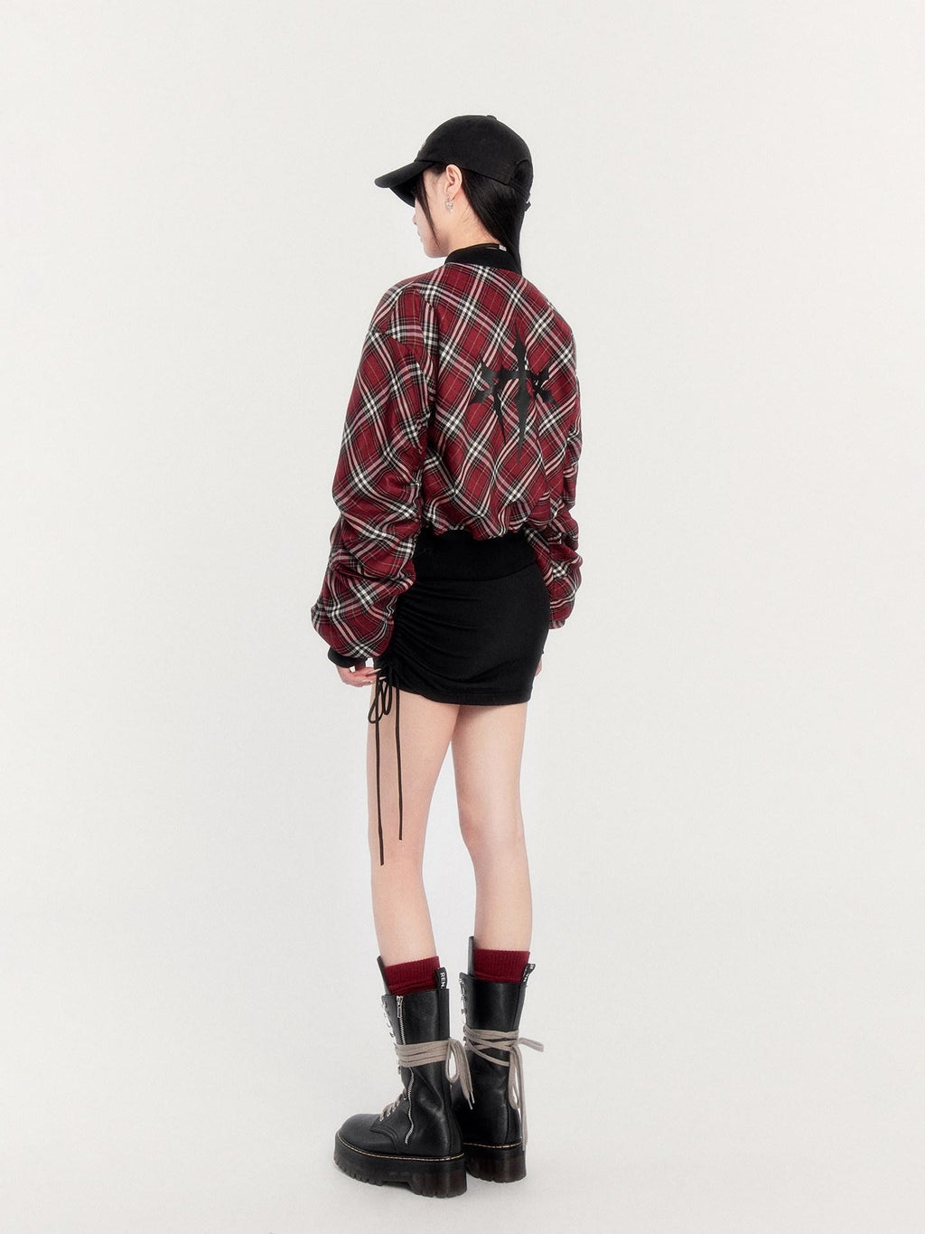 VOCK Plaid Reversible Ribbed Hem Zip Women's Plush Polyester Cropped Jackets