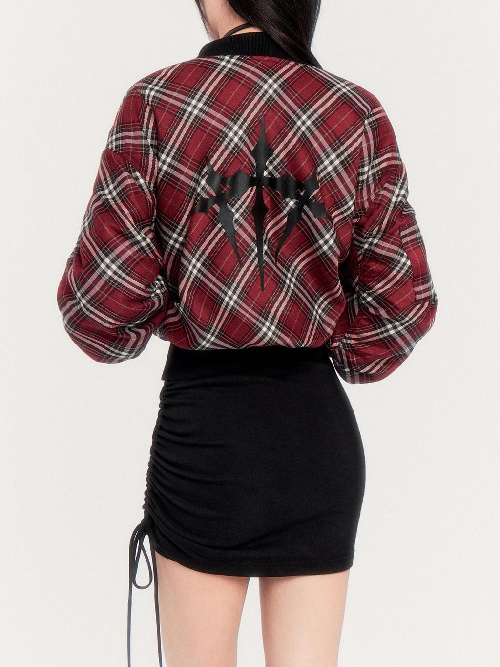VOCK Plaid Reversible Ribbed Hem Zip Women's Plush Polyester Cropped Jackets