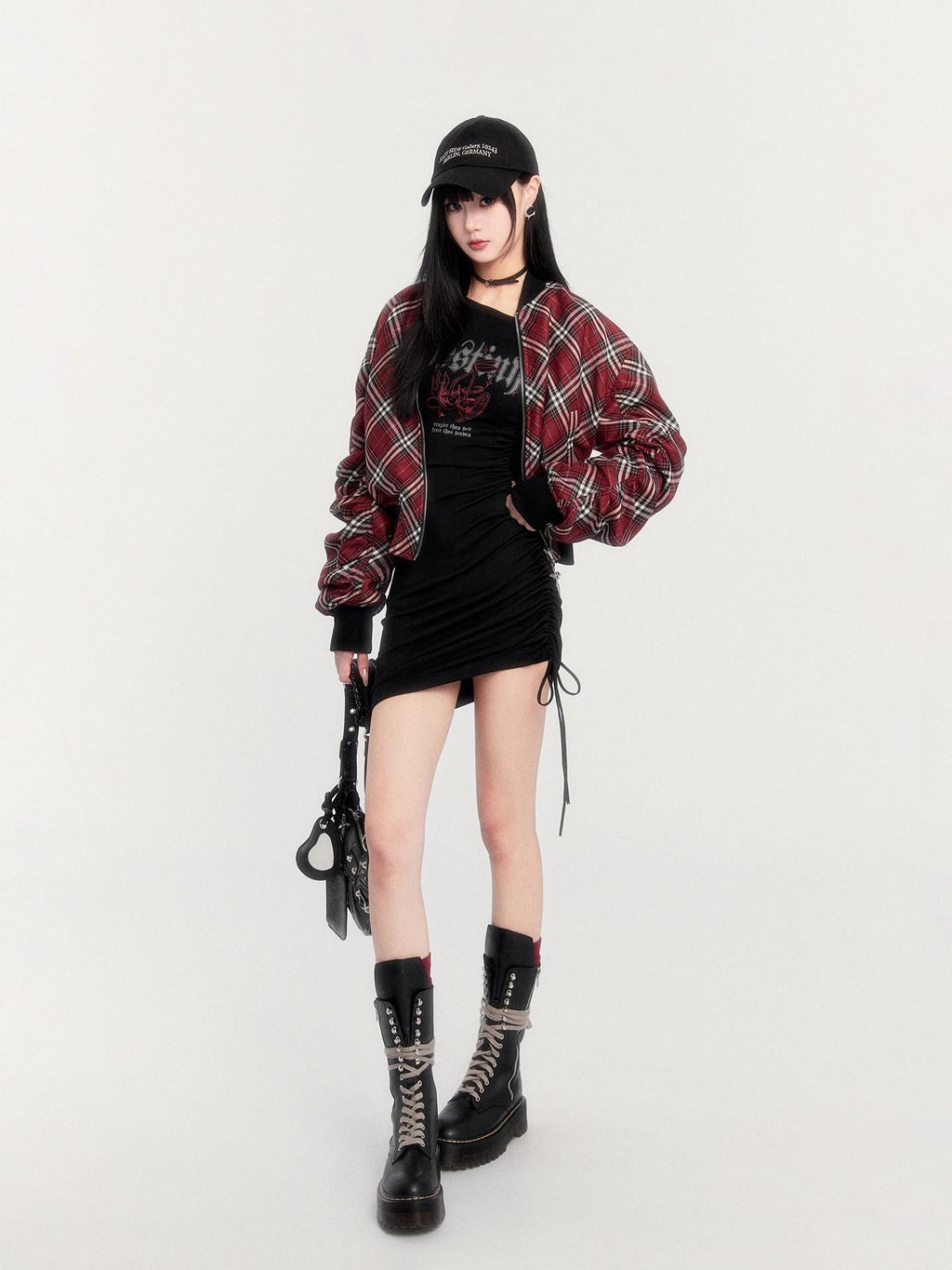 VOCK Plaid Reversible Ribbed Hem Zip Women's Plush Polyester Cropped Jackets