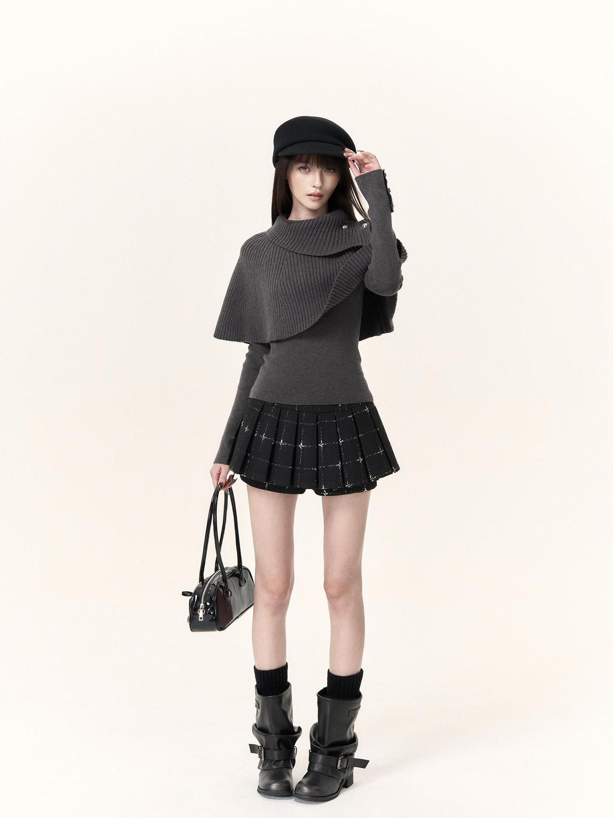 VOCK Pleated Check A Line Low Waist Women's Polyester Mini Skirts