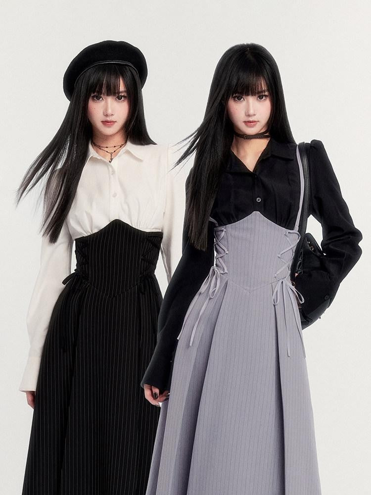 VOCK Pleated Puff Jacquard Princess Tie Waist Women's Polyester Casual Mini Dresses