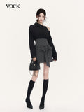 VOCK Polka Dot Bow Shirt Collar Slim Women's Polyester Off-shoulder Mini Dresses