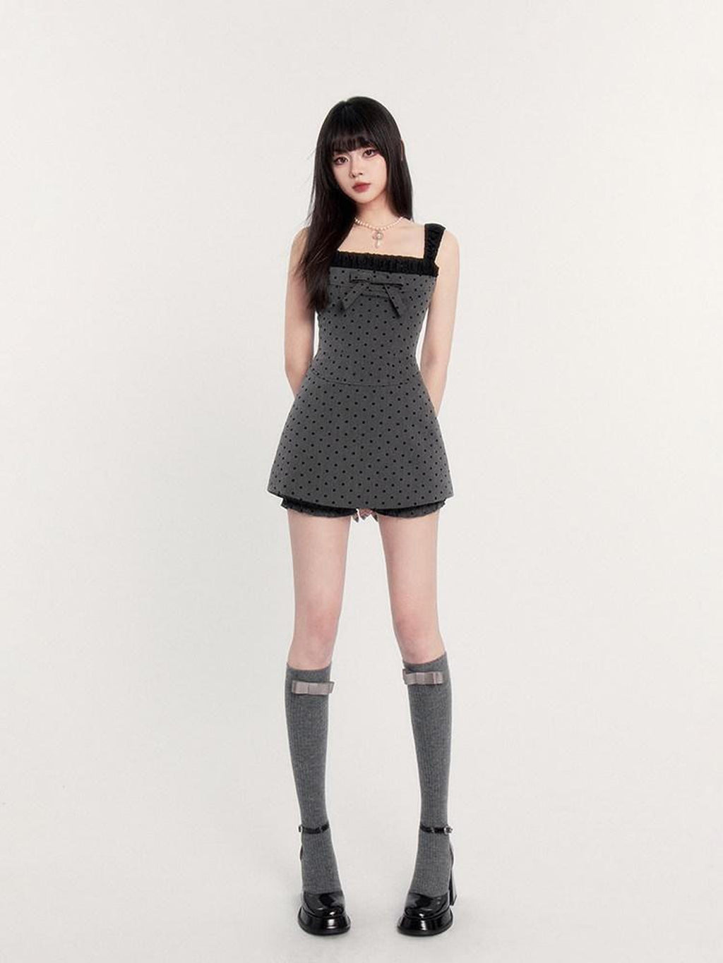 VOCK Polka Dot Cami Waist Cinch Two Piece Women's Flocked Slip Mini Dresses