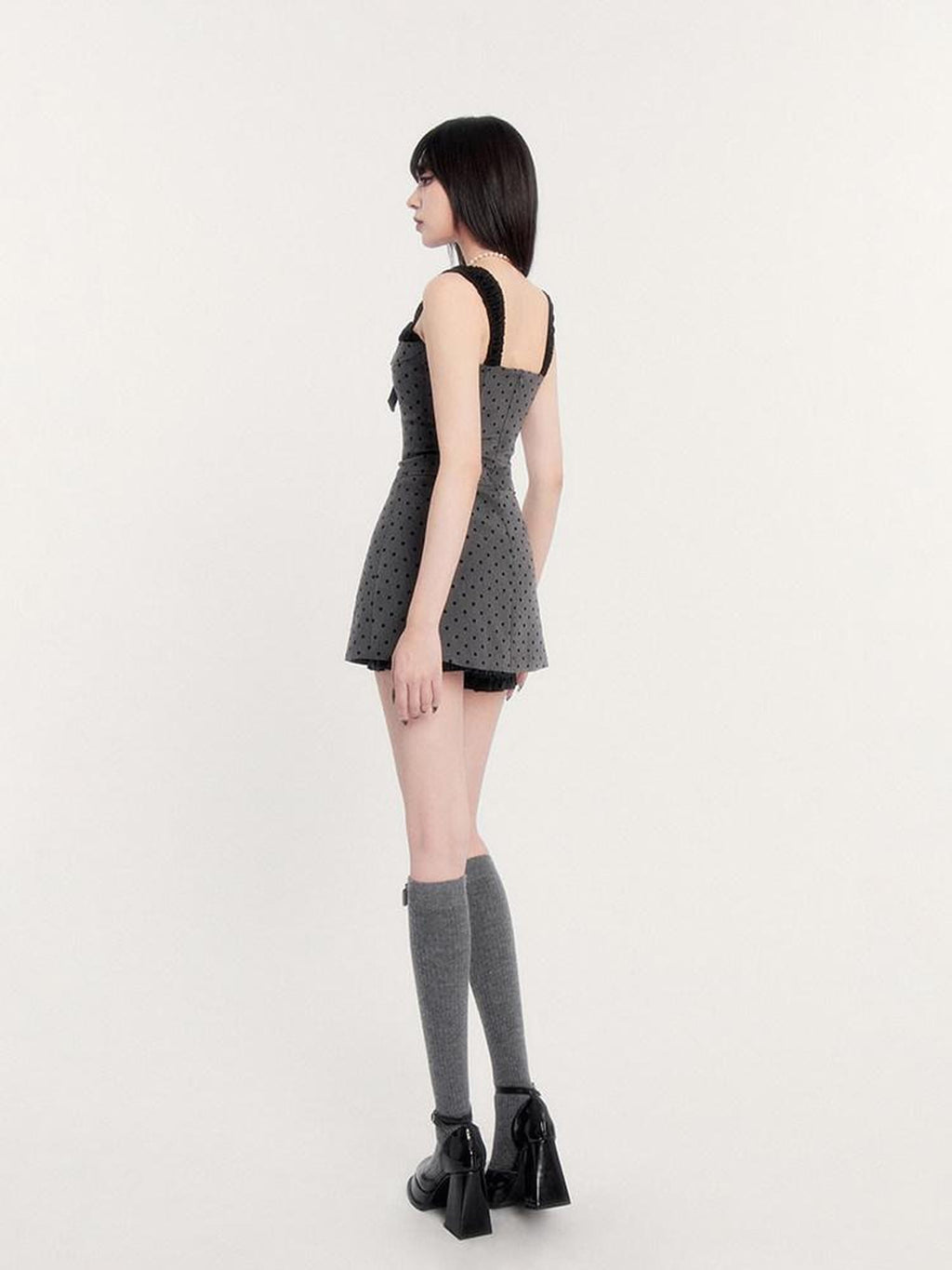 VOCK Polka Dot Cami Waist Cinch Two Piece Women's Flocked Slip Mini Dresses