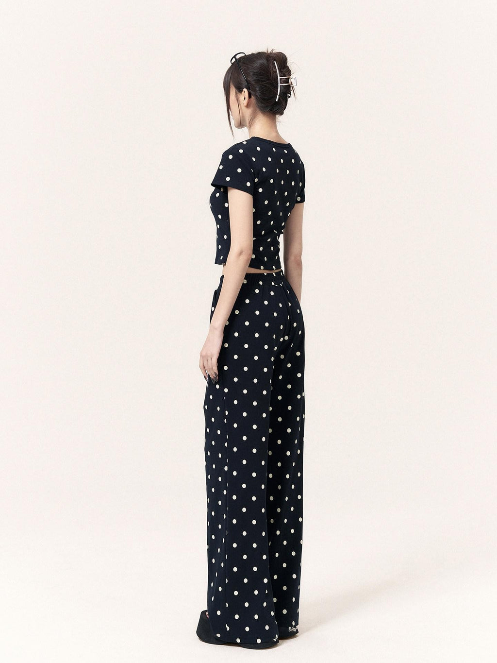 VOCK Polka Dot Cat Print Crop Tee Skirt Straight Pants Women's Matching Skirt Sets