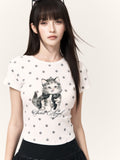 VOCK_Polka_Dot_Cat_Print_Short_Sleeve_Round_Neck_Women's_Matching_Skirt_Sets_1064657824139_MISSTT