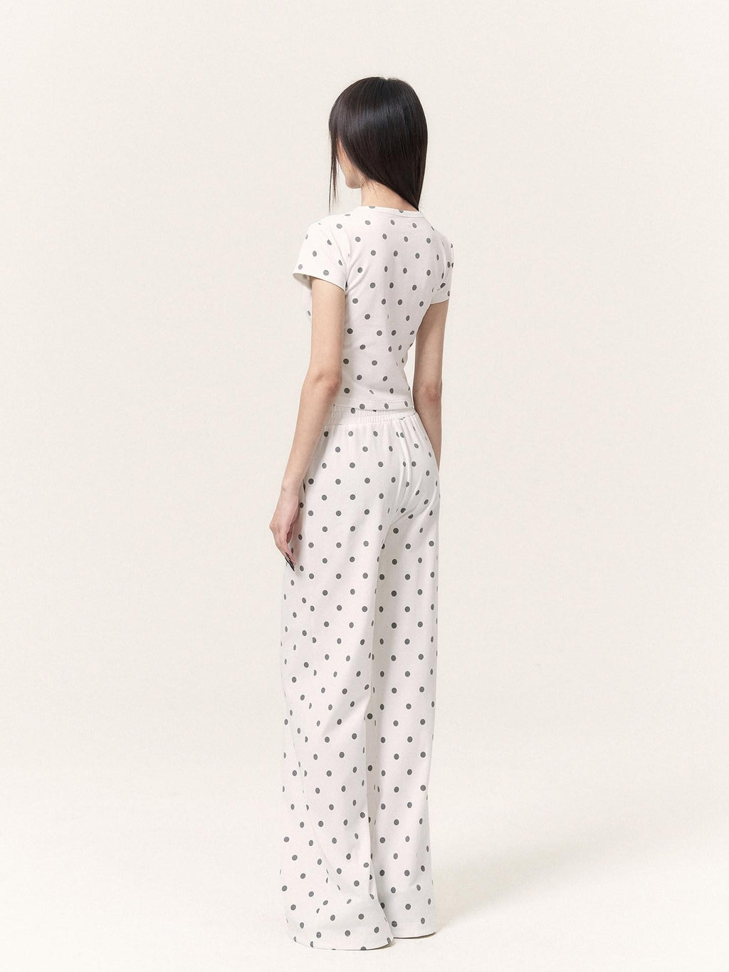 VOCK Polka Dot Cat Print Short Sleeve Round Neck Women's Matching Skirt Sets