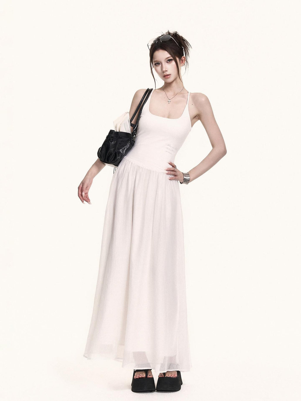 VOCK Printed A Line U Neck Women's Lyocell Built In Pads Slip Maxi Dresses