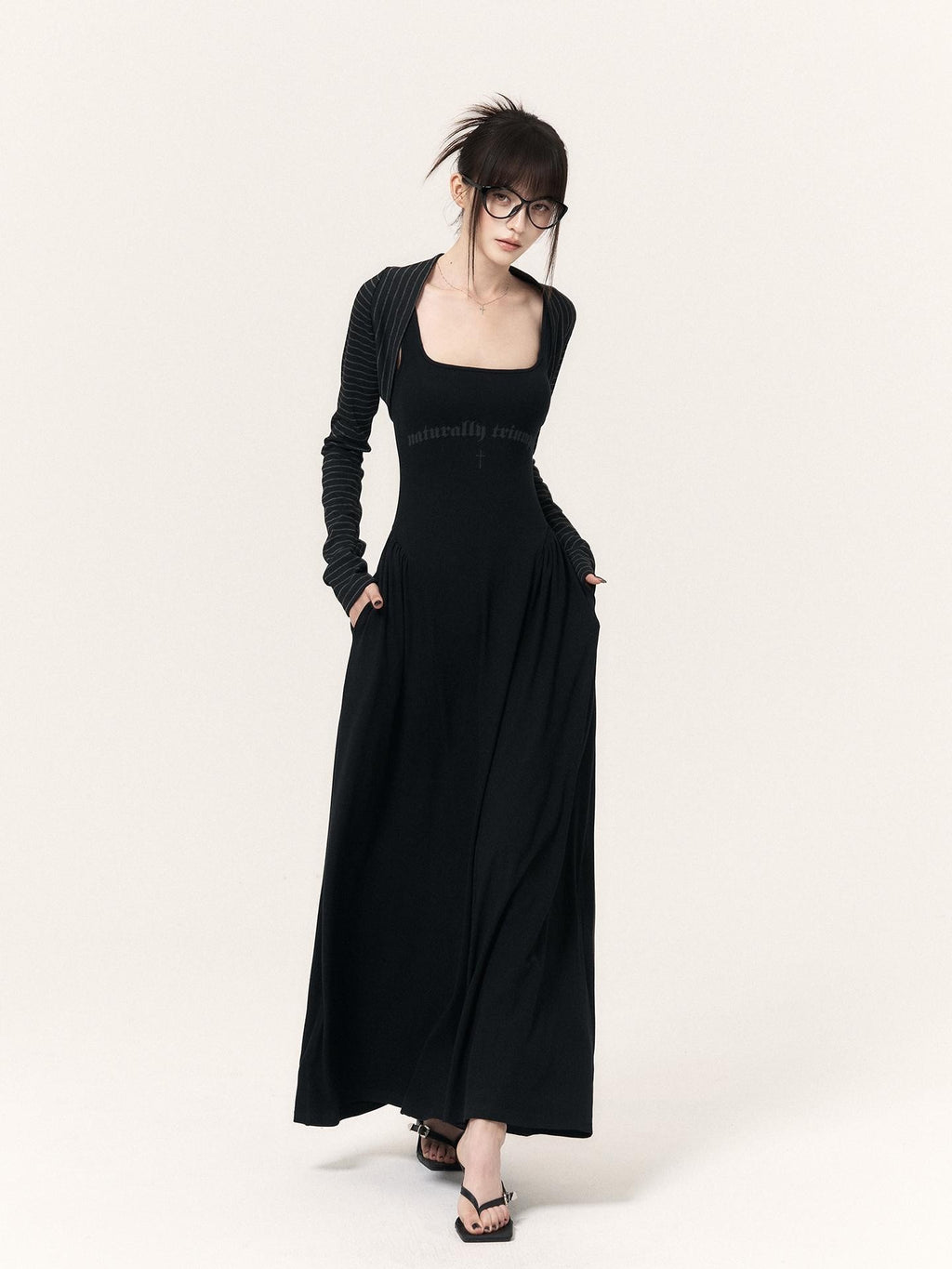 VOCK Printed Cinched Waist High Stretch A Line Women's Cotton Slip Maxi Dresses