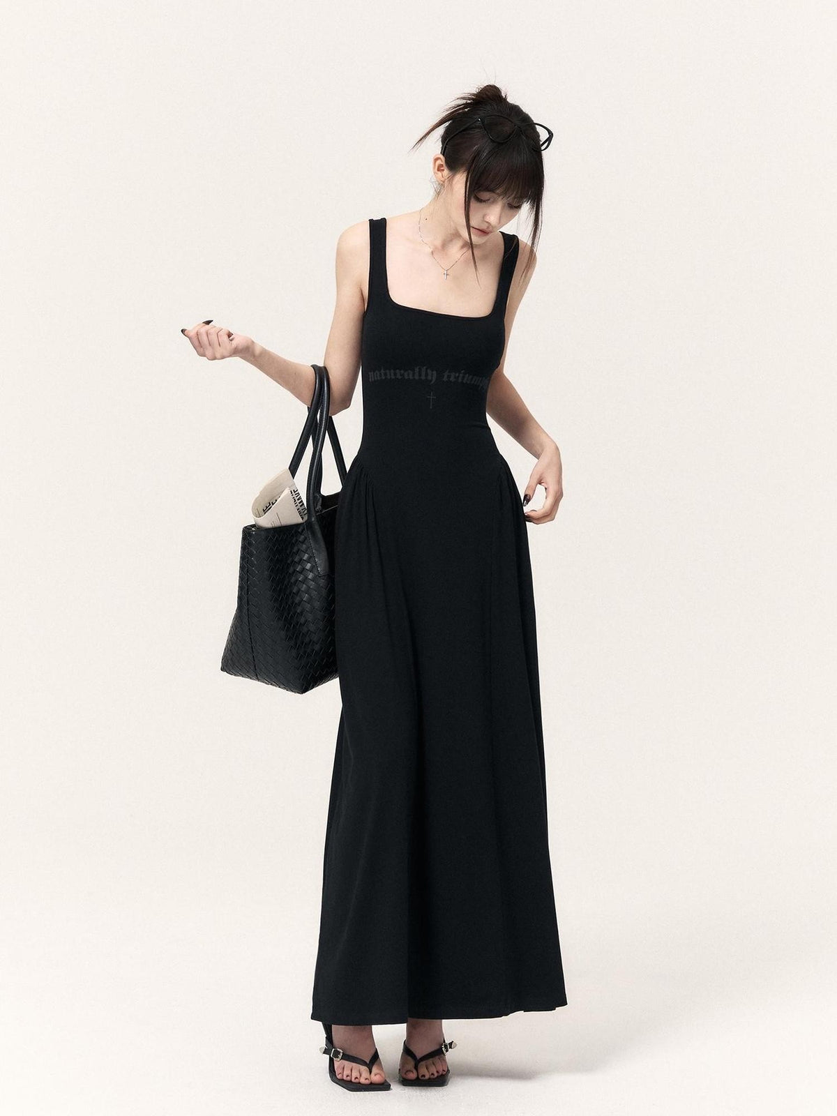 VOCK Printed Cinched Waist High Stretch A Line Women's Cotton Slip Maxi Dresses