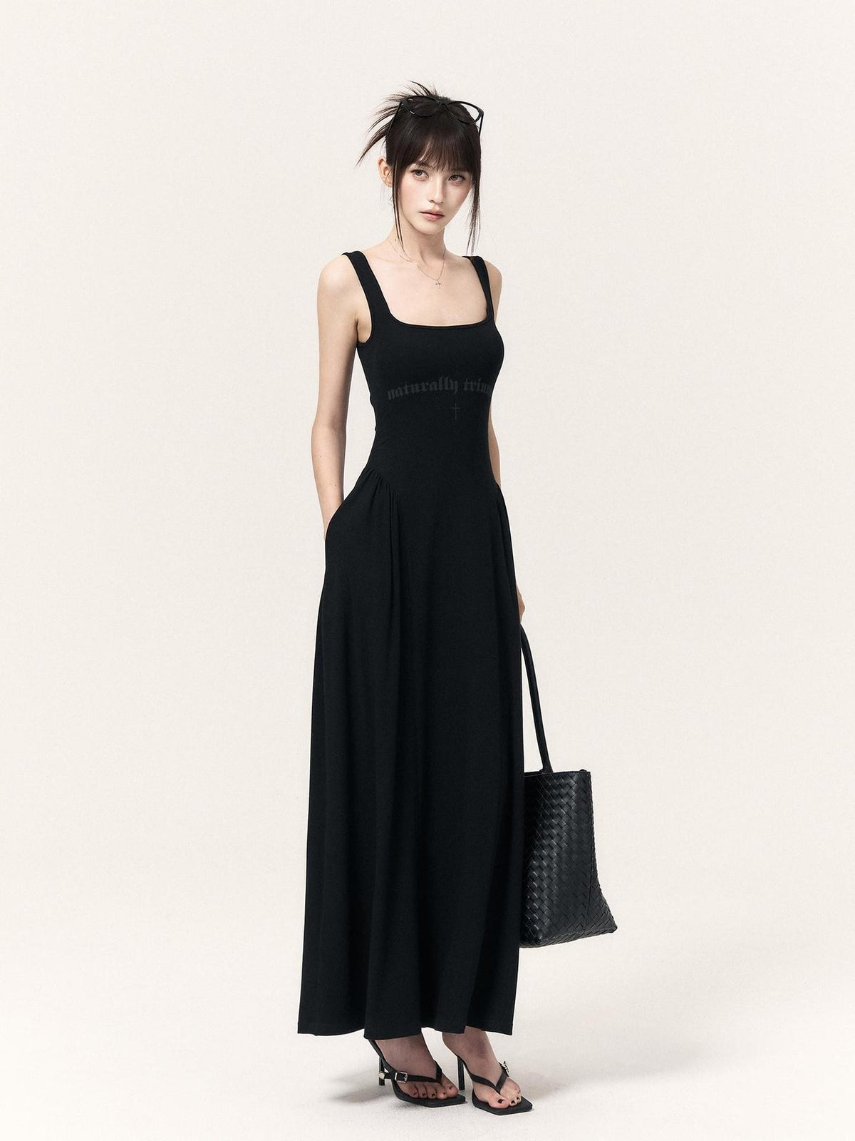 VOCK Printed Cinched Waist High Stretch A Line Women's Cotton Slip Maxi Dresses