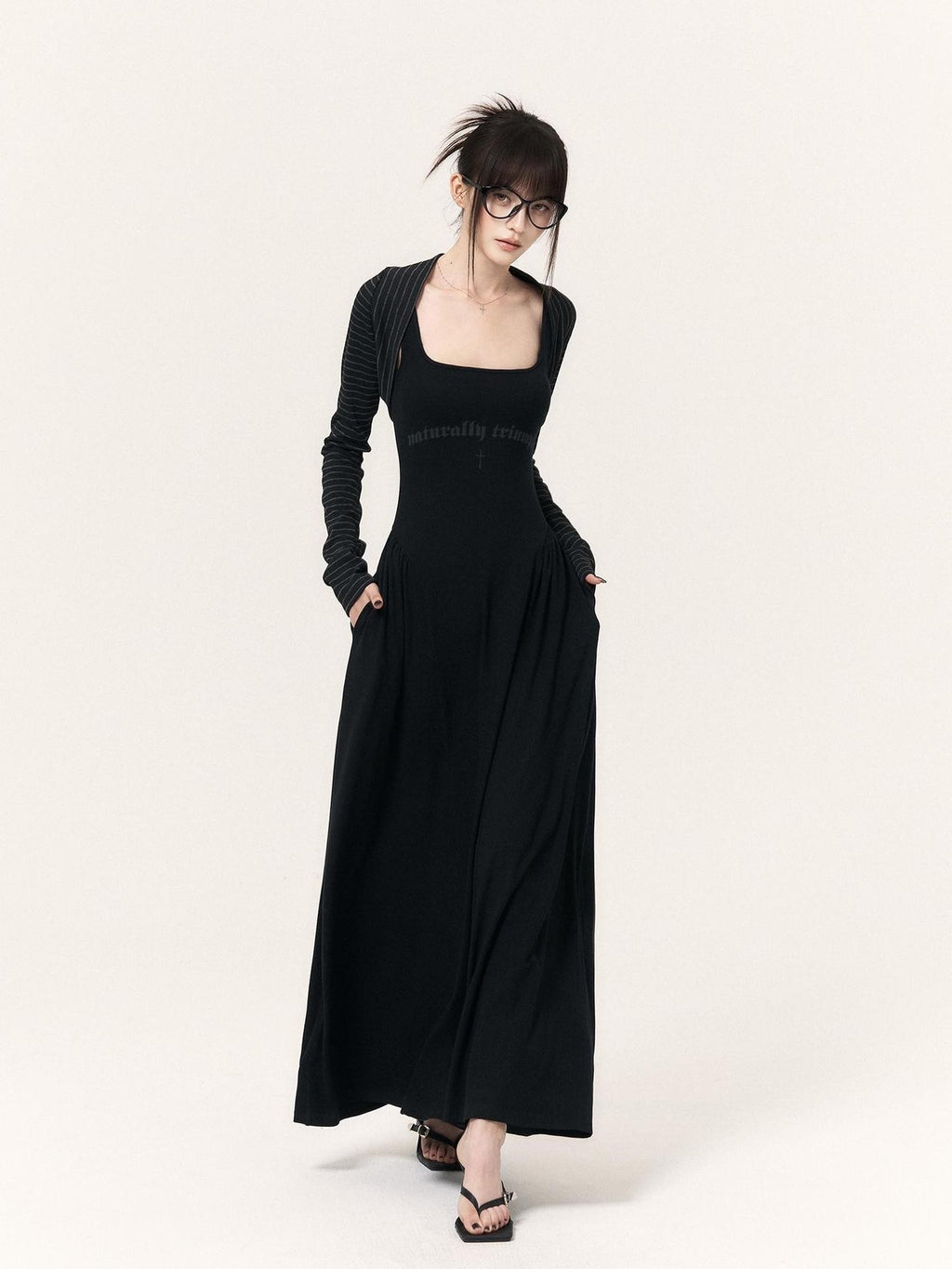 VOCK Printed Cinched Waist High Stretch A Line Women's Cotton Slip Maxi Dresses