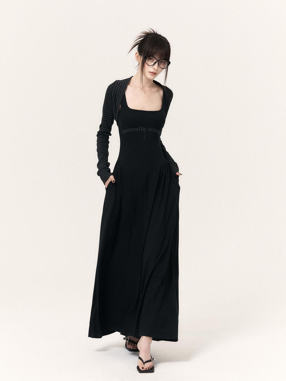 VOCK Printed Cinched Waist High Stretch A Line Women's Cotton Slip Maxi Dresses