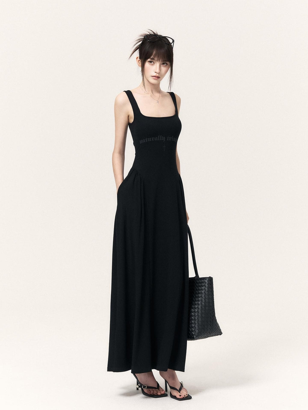 VOCK Printed Cinched Waist High Stretch A Line Women's Cotton Slip Maxi Dresses