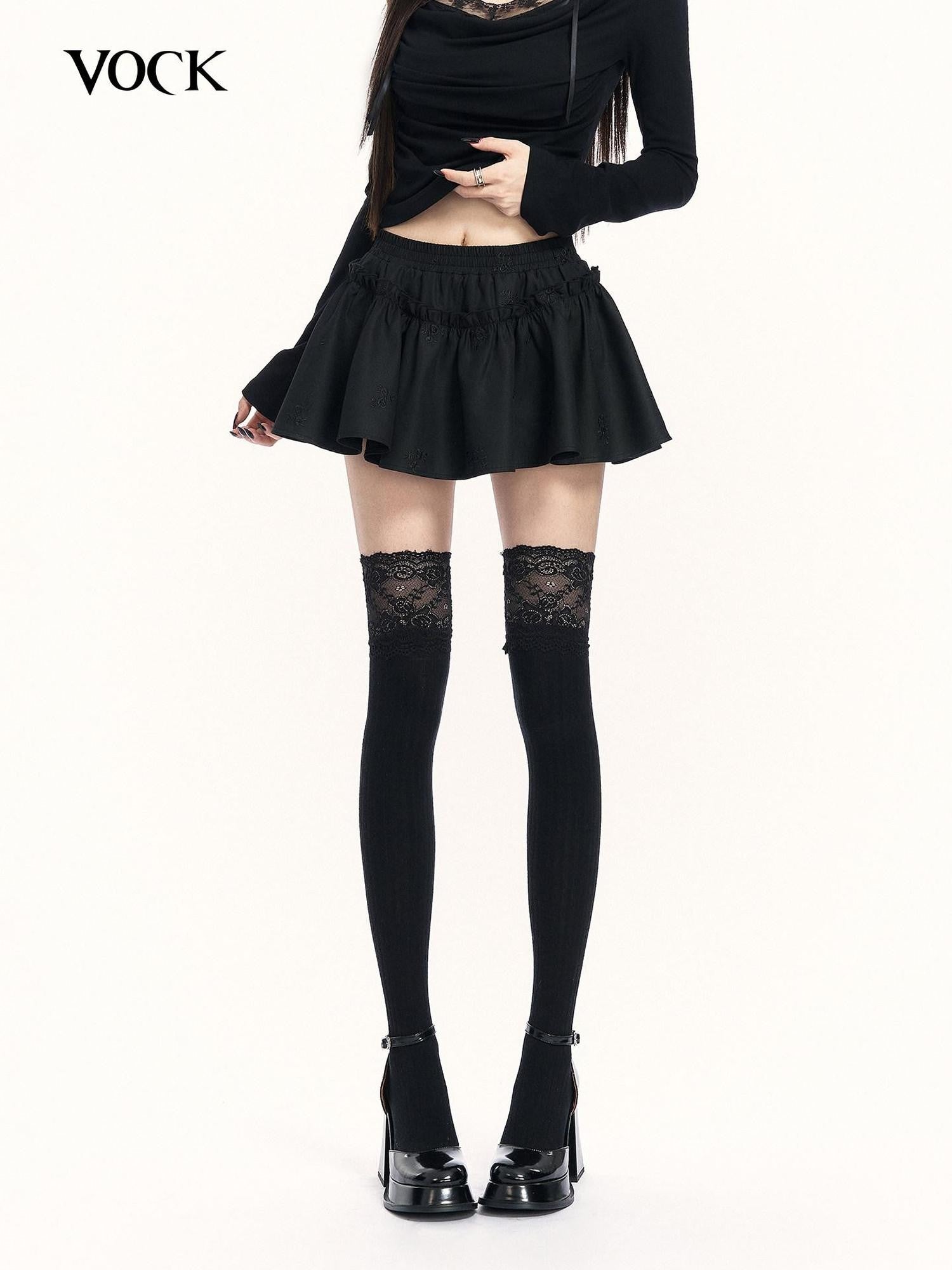 VOCK Puffy 3d Embroidered Asymmetric Women's Polyester Cotton Blend Mini Skirts