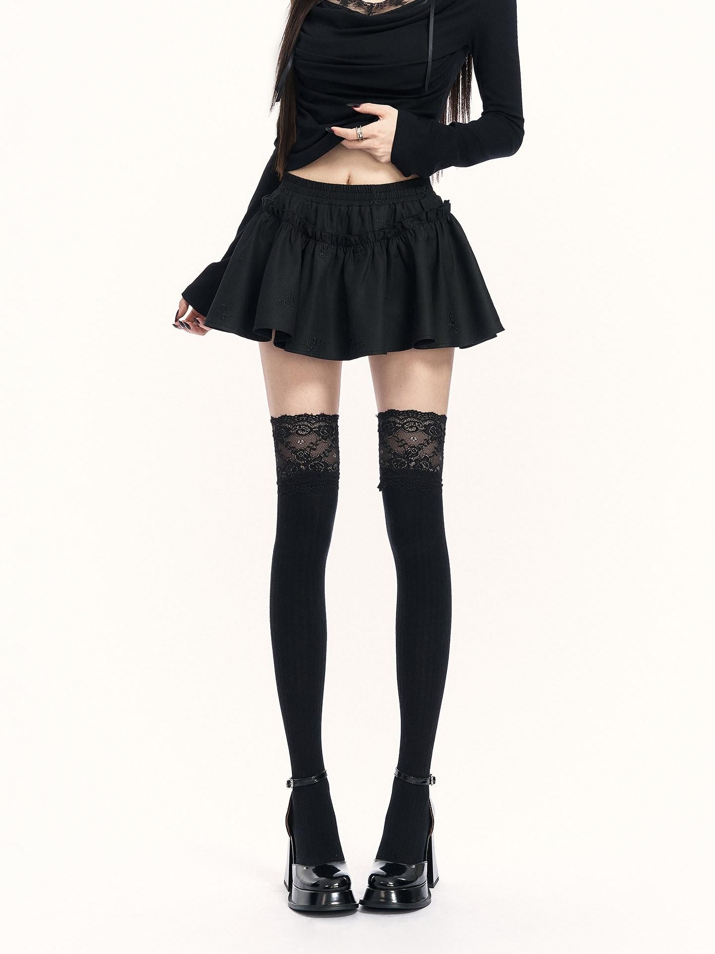 VOCK Puffy 3d Embroidered Asymmetric Women's Polyester Cotton Blend Mini Skirts