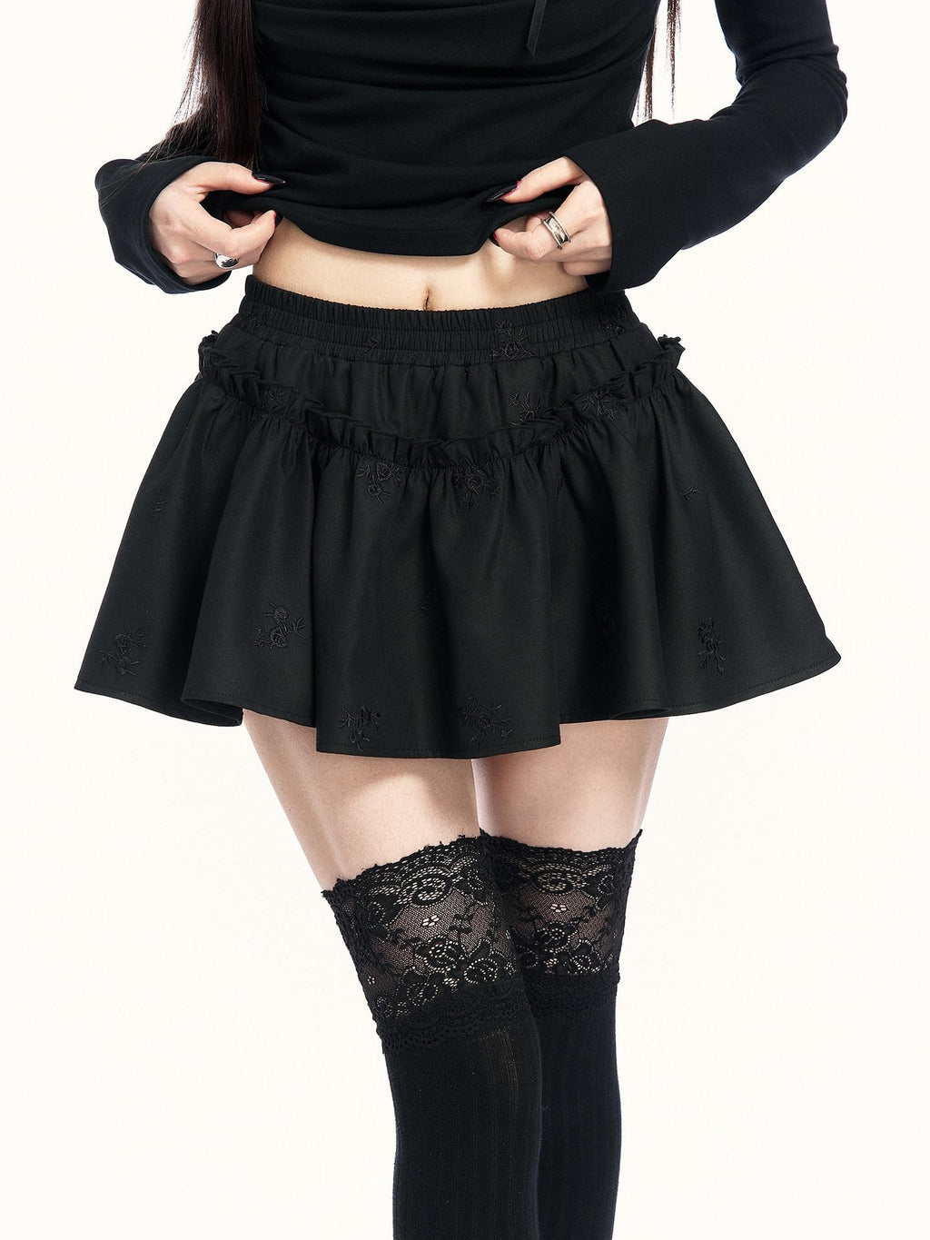 VOCK Puffy 3d Embroidered Asymmetric Women's Polyester Cotton Blend Mini Skirts