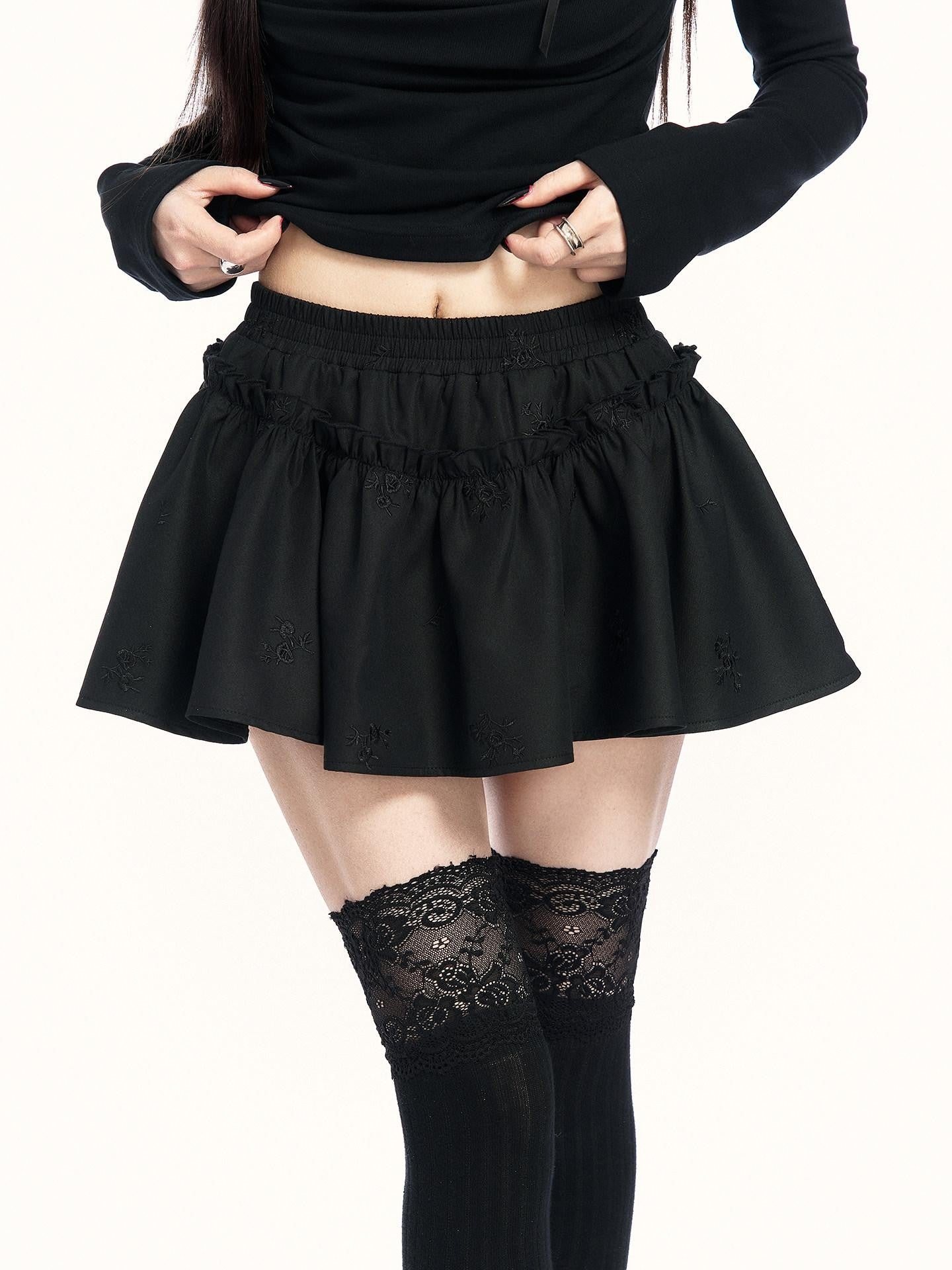VOCK Puffy 3d Embroidered Asymmetric Women's Polyester Cotton Blend Mini Skirts