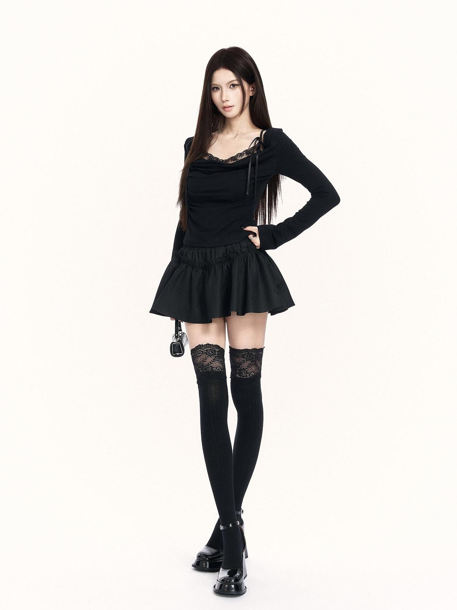 VOCK Puffy 3d Embroidered Asymmetric Women's Polyester Cotton Blend Mini Skirts