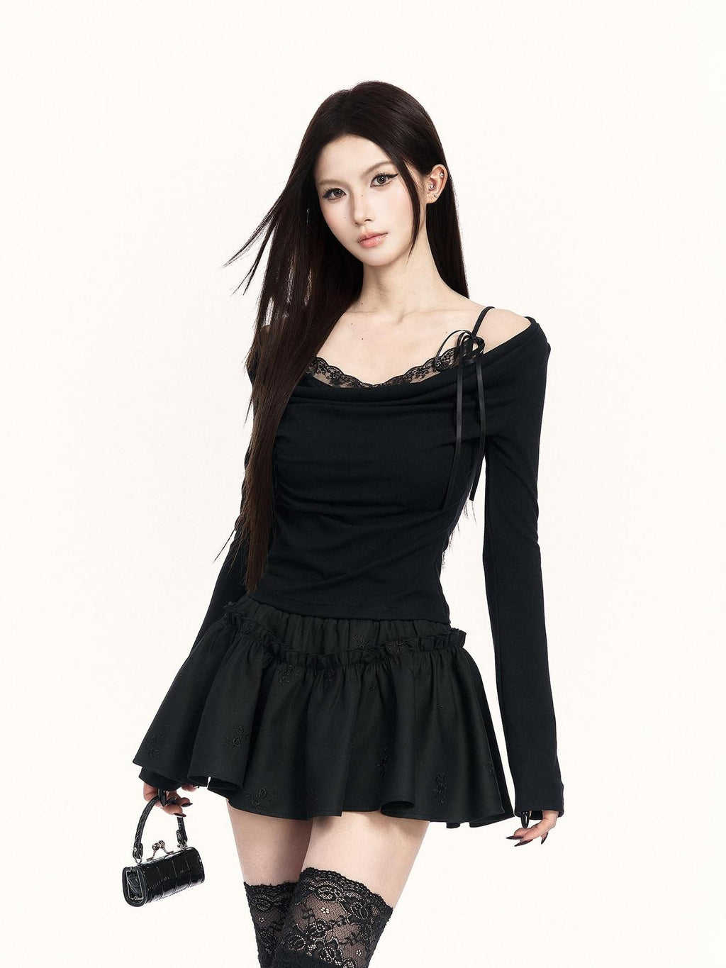 VOCK Puffy 3d Embroidered Asymmetric Women's Polyester Cotton Blend Mini Skirts