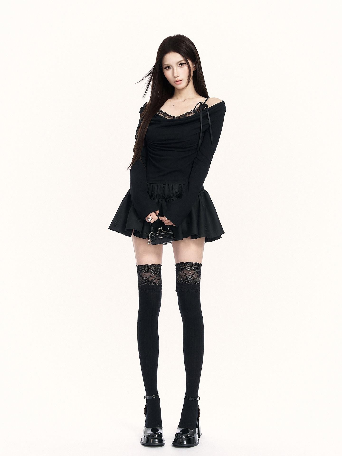 VOCK Puffy 3d Embroidered Asymmetric Women's Polyester Cotton Blend Mini Skirts