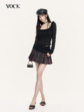 VOCK Red Black Plaid Faux Two Piece Pleated High Waist Women's Mini Skirts