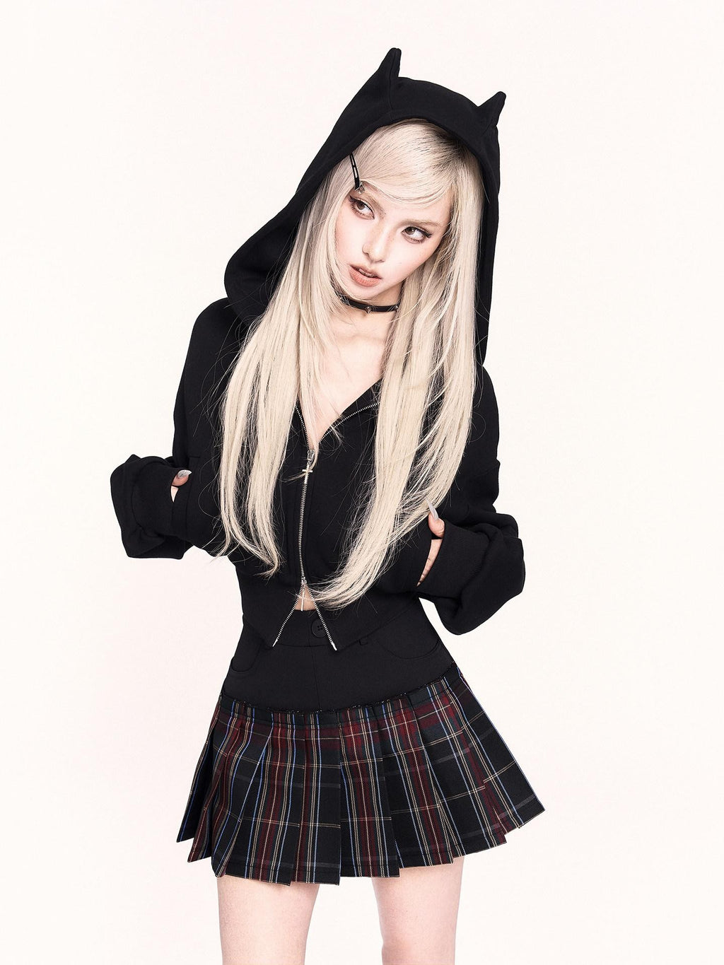 VOCK Red Black Plaid Faux Two Piece Pleated High Waist Women's Mini Skirts