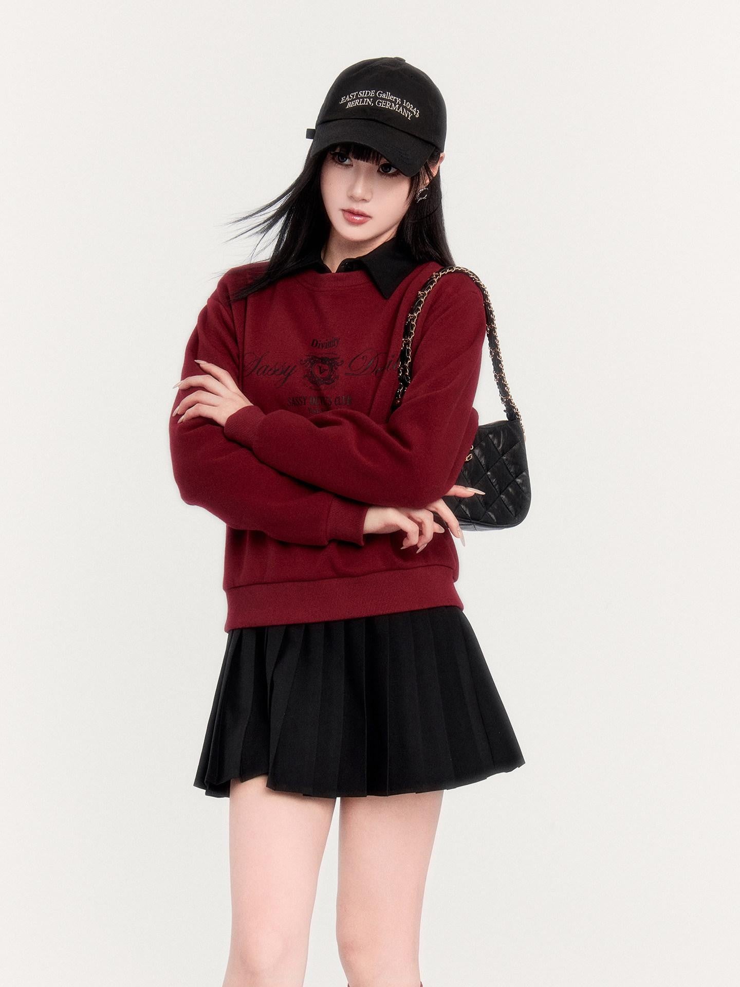 VOCK Retro Collegiate Letter Print Cropped Fleece Women's Polyester Blend Sweatshirts
