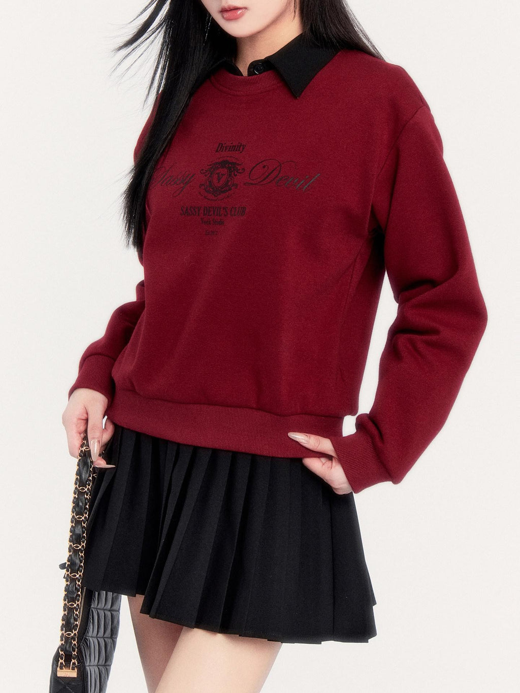 VOCK Retro Collegiate Letter Print Cropped Fleece Women's Polyester Blend Sweatshirts