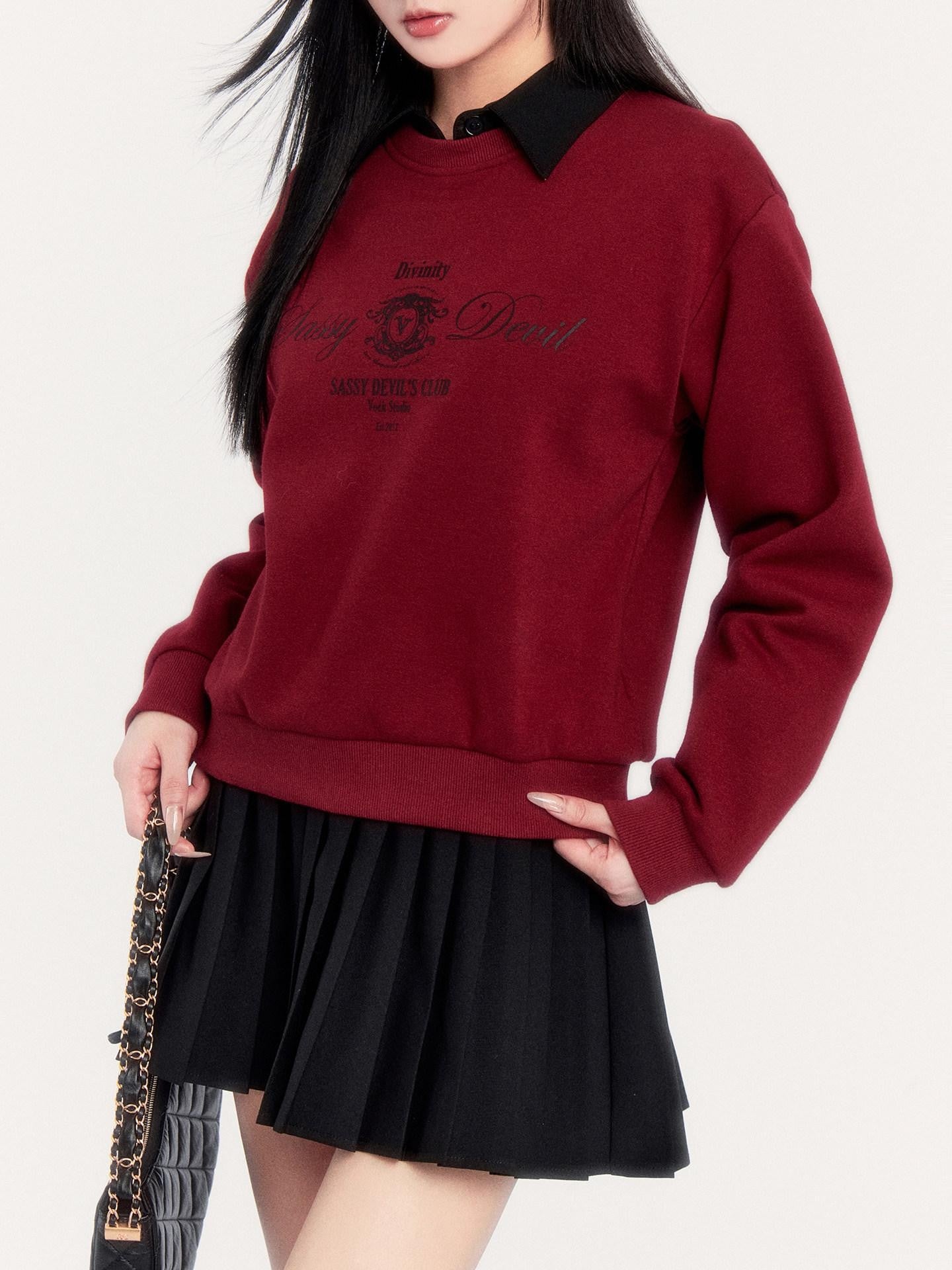 VOCK Retro Collegiate Letter Print Cropped Fleece Women's Polyester Blend Sweatshirts