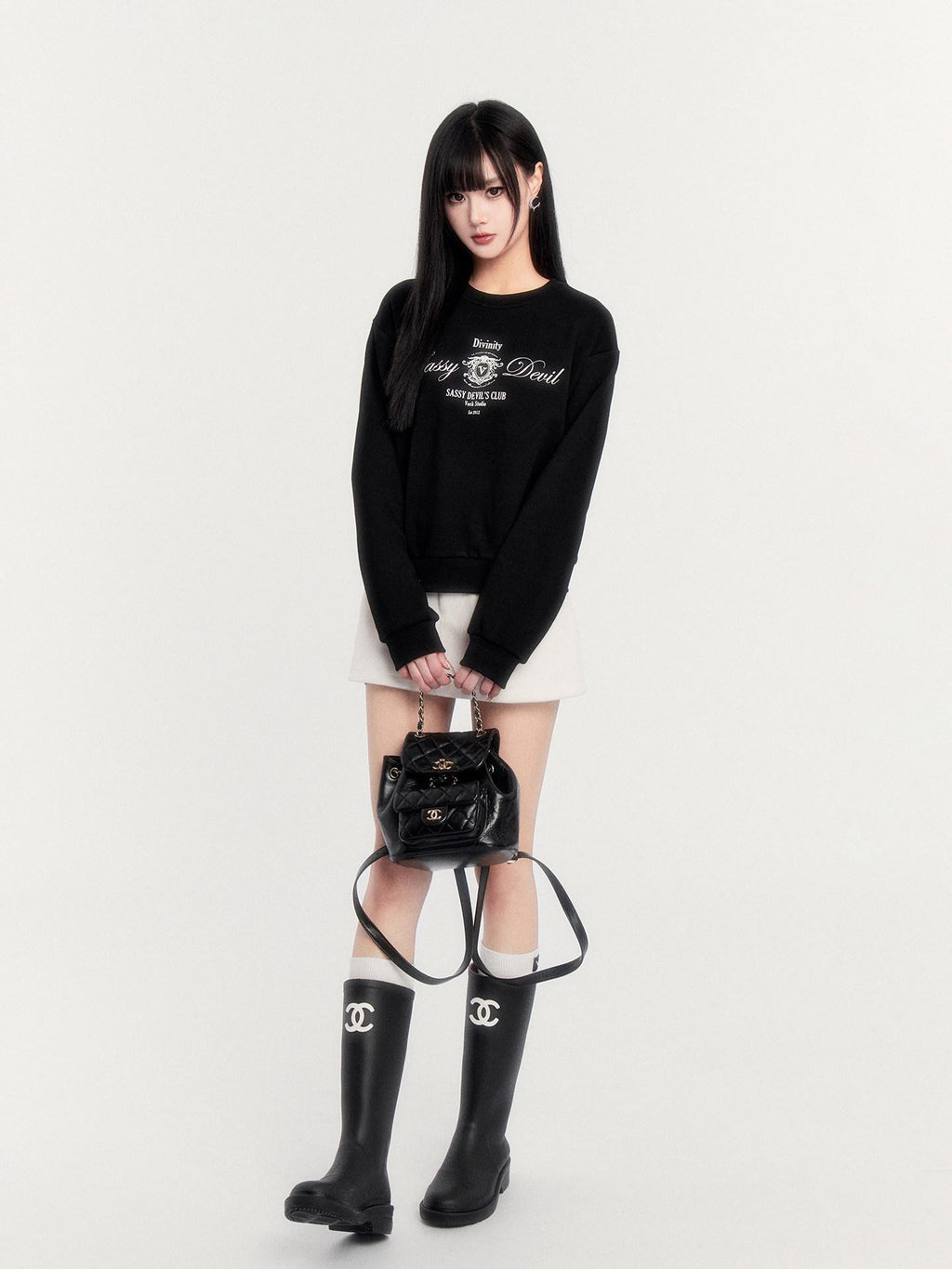 VOCK Retro Collegiate Letter Print Cropped Fleece Women's Polyester Blend Sweatshirts