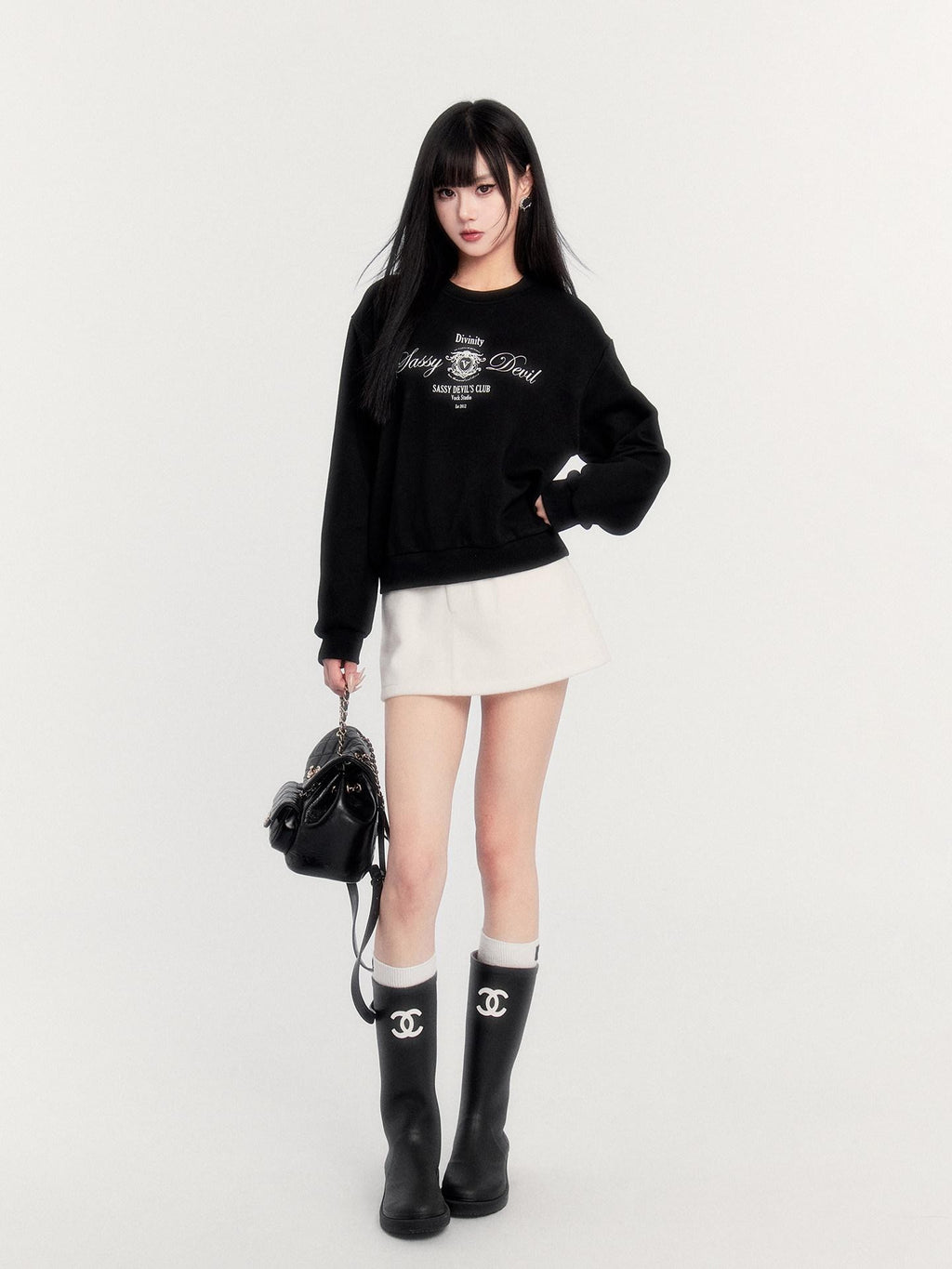 VOCK Retro Collegiate Letter Print Cropped Fleece Women's Polyester Blend Sweatshirts