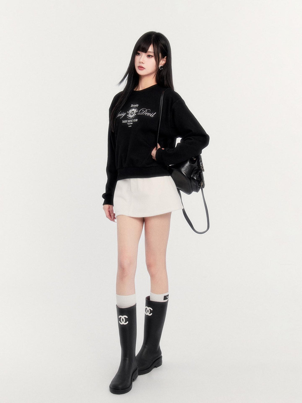 VOCK Retro Collegiate Letter Print Cropped Fleece Women's Polyester Blend Sweatshirts