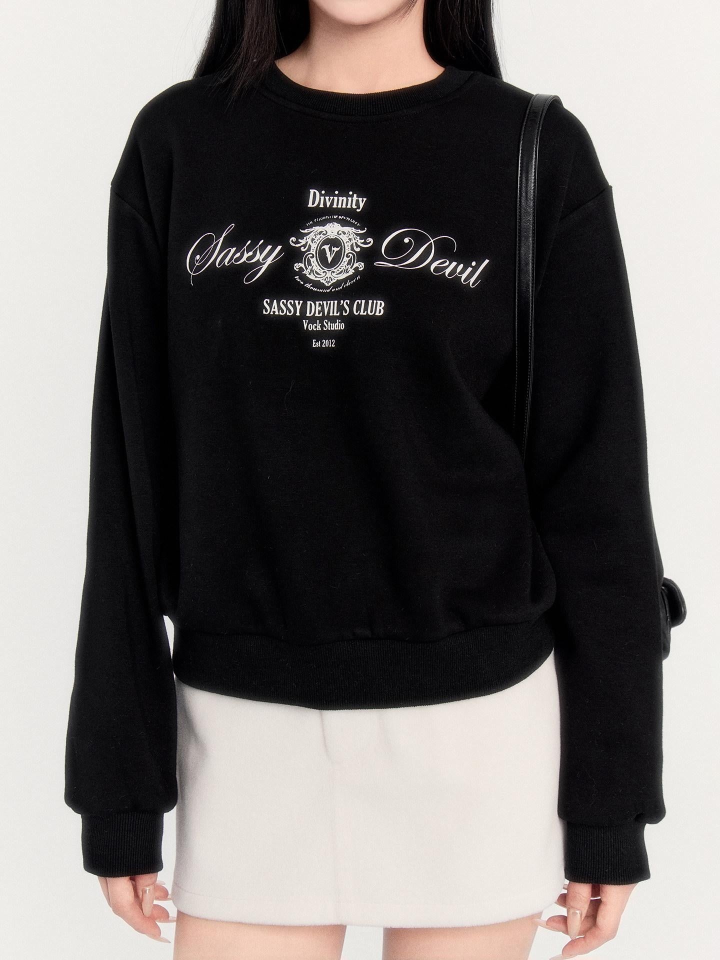 VOCK Retro Collegiate Letter Print Cropped Fleece Women's Polyester Blend Sweatshirts