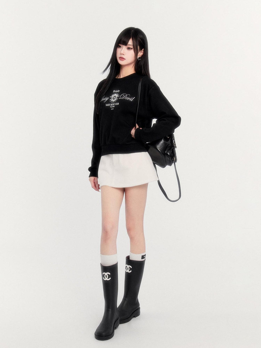 VOCK Retro Collegiate Letter Print Cropped Fleece Women's Polyester Blend Sweatshirts