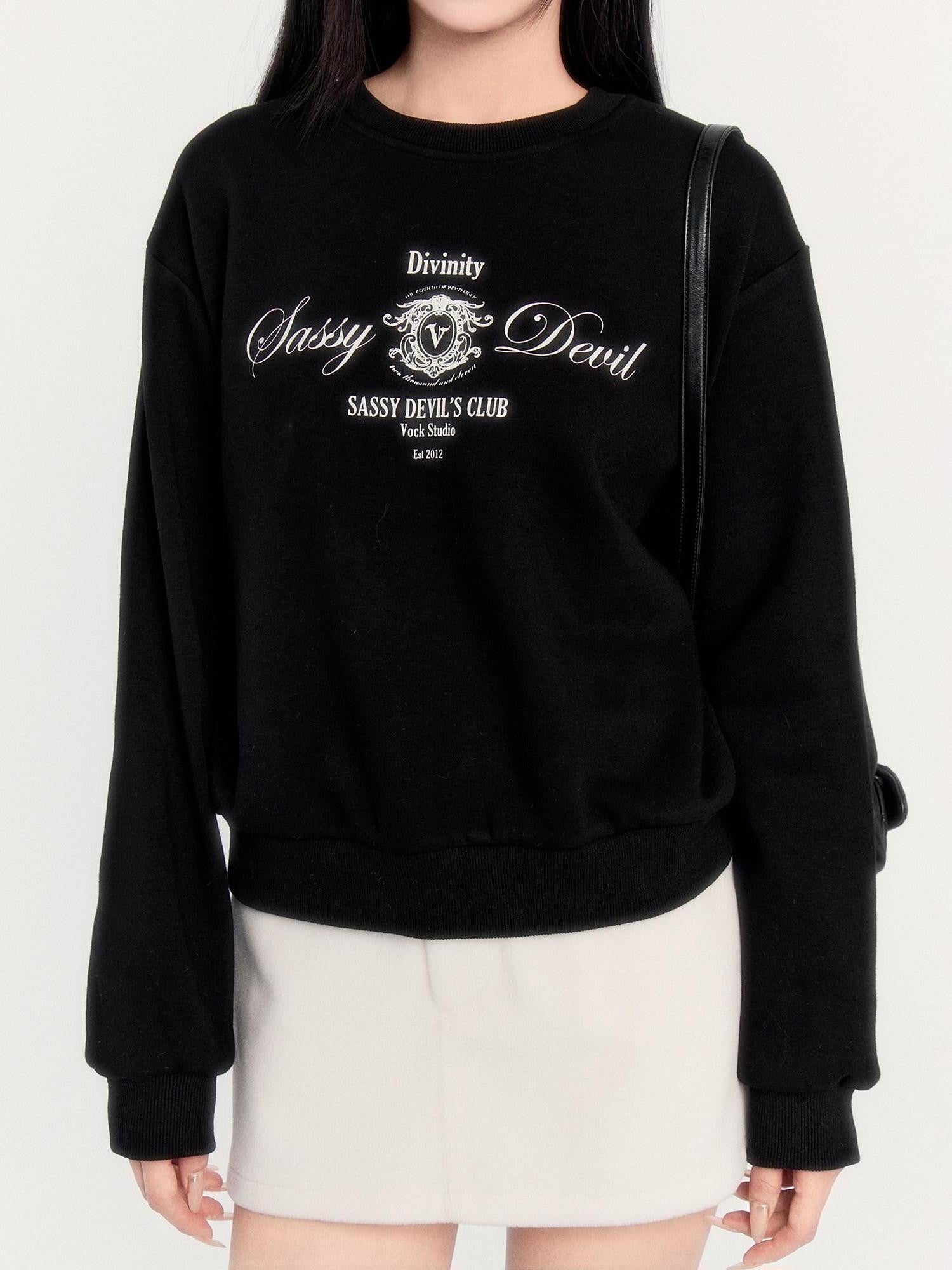 VOCK Retro Collegiate Letter Print Cropped Fleece Women's Polyester Blend Sweatshirts