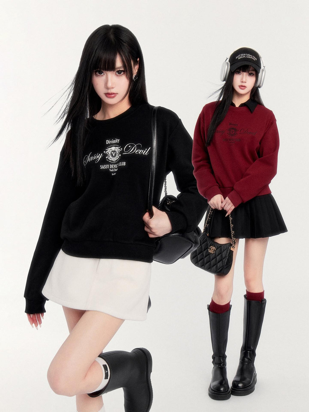 VOCK Retro Collegiate Letter Print Cropped Fleece Women's Polyester Blend Sweatshirts