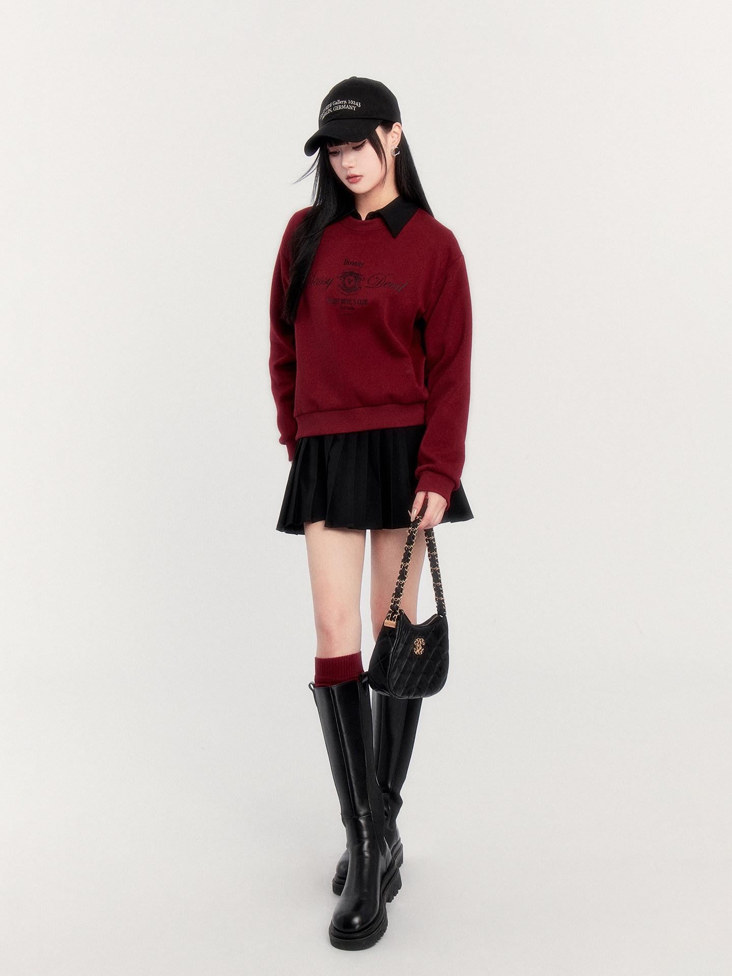 VOCK Retro Collegiate Letter Print Cropped Fleece Women's Polyester Blend Sweatshirts
