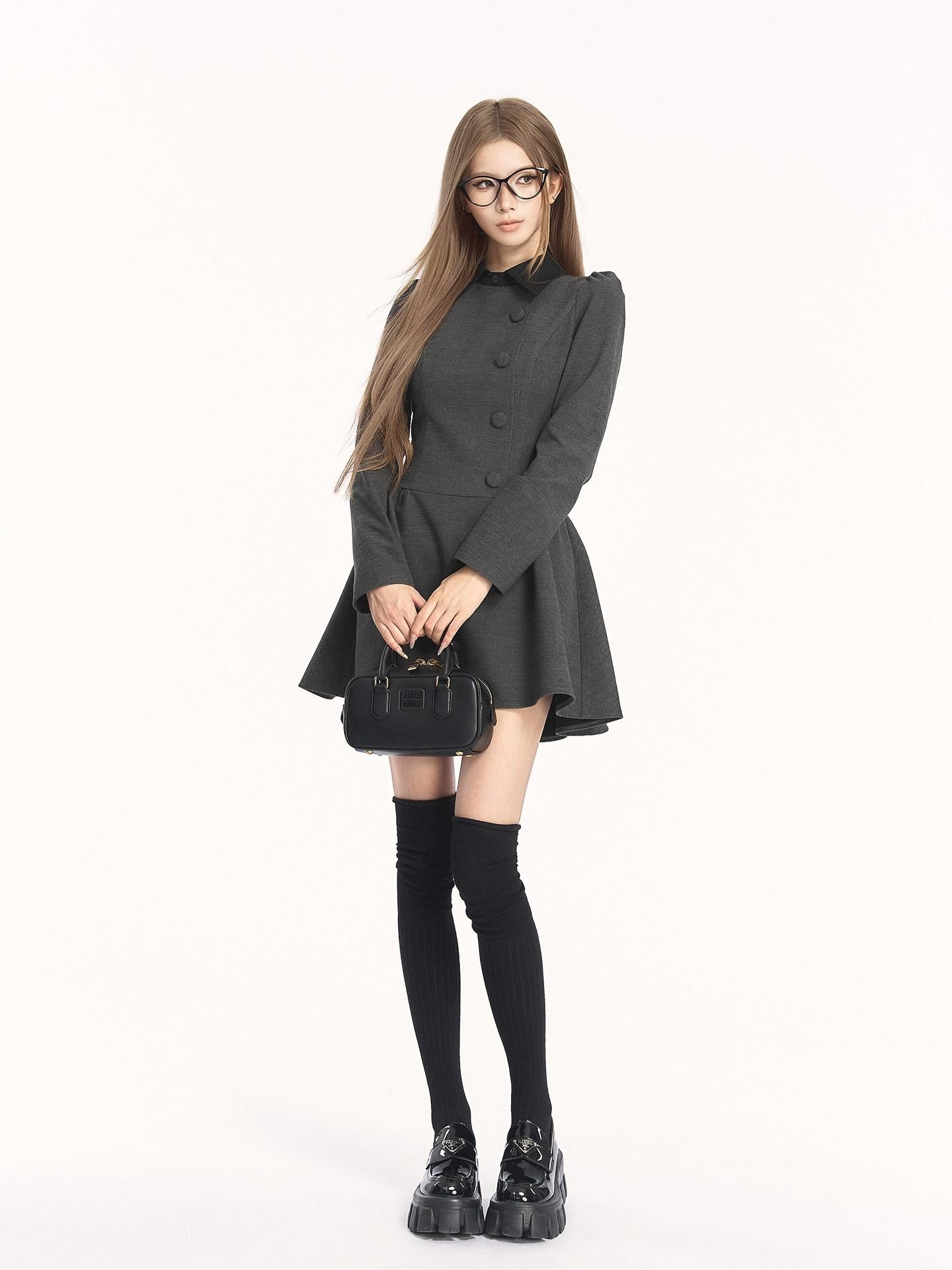 VOCK Retro Mock Two Piece Puff Cinched Waist Women's Poly Cotton Casual Mini Dresses