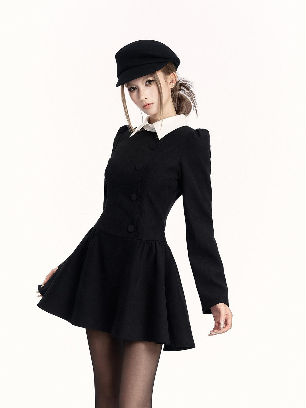 VOCK Retro Mock Two Piece Puff Cinched Waist Women's Poly Cotton Casual Mini Dresses