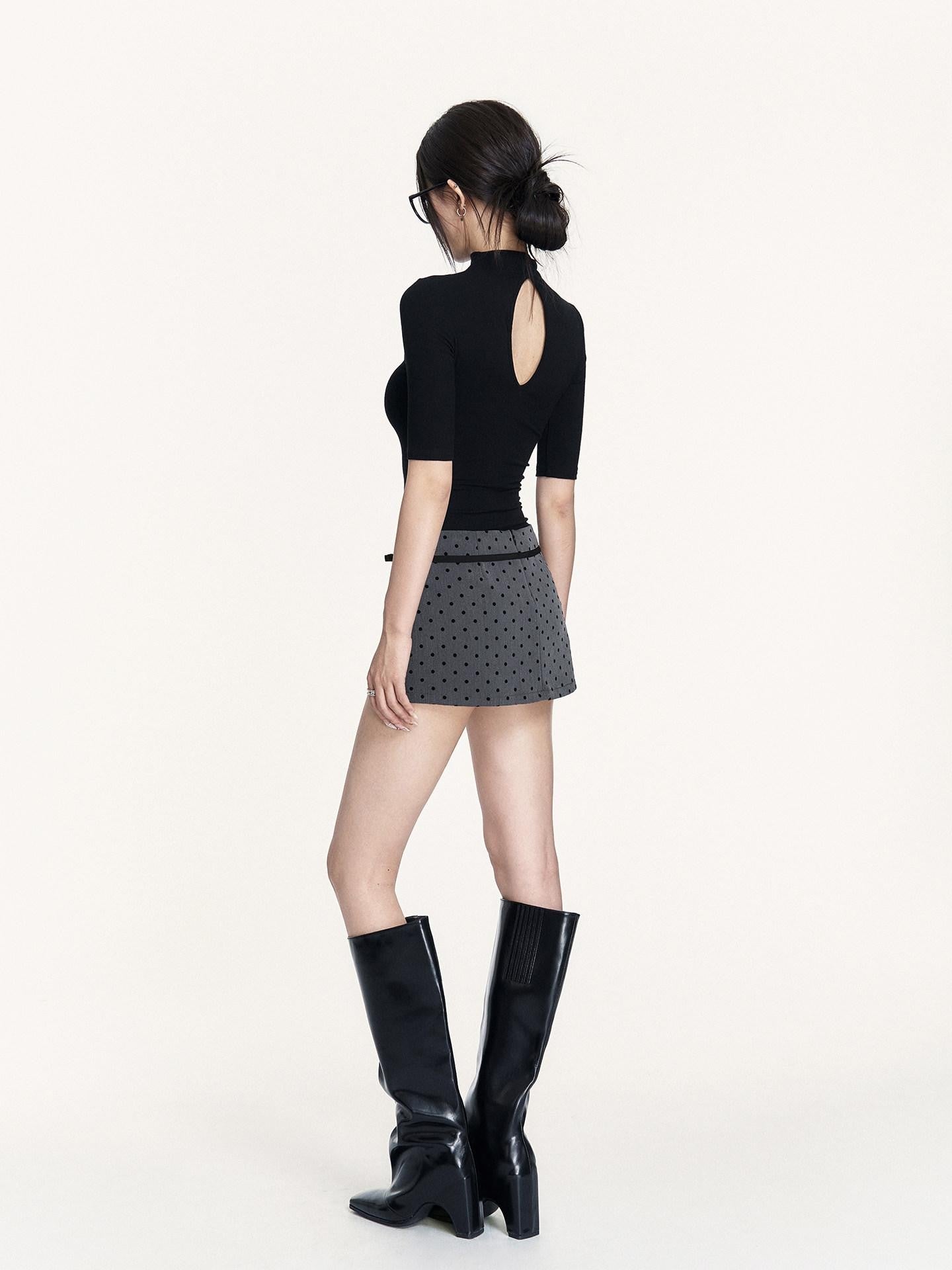 VOCK Retro Polka Dot Bow Patchwork Women's Polyester Cotton Mini Skirts