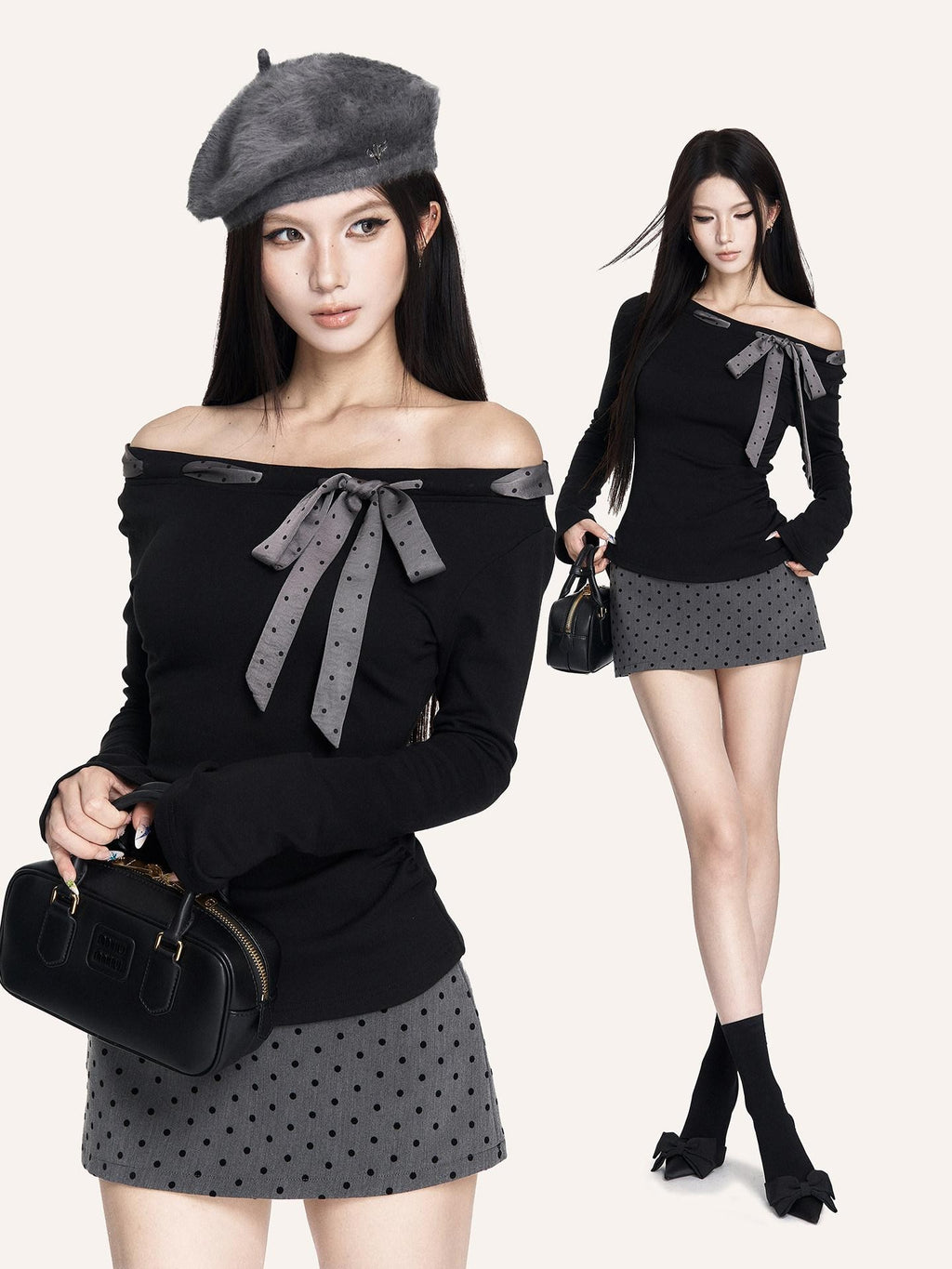 VOCK Retro Polka Dot Bow Patchwork Women's Polyester Cotton Mini Skirts