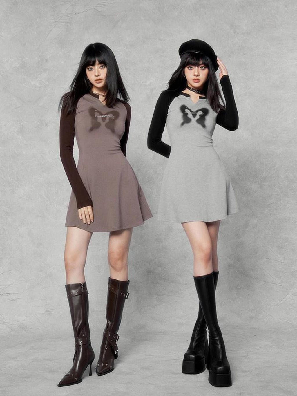 VOCK Retro Sporty Printed Raglan Long Sleeve Women's Cotton Blend Casual Mini Dresses