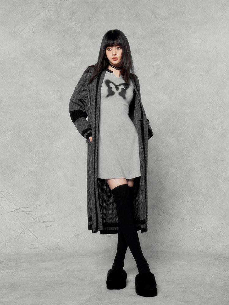 VOCK Retro Sporty Printed Raglan Long Sleeve Women's Cotton Blend Casual Mini Dresses