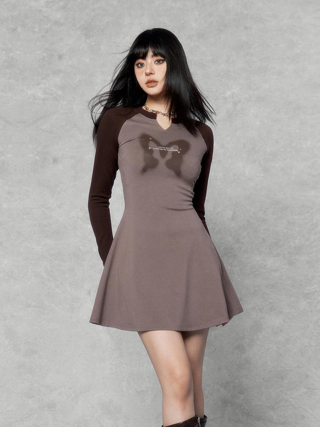 VOCK Retro Sporty Printed Raglan Long Sleeve Women's Cotton Blend Casual Mini Dresses