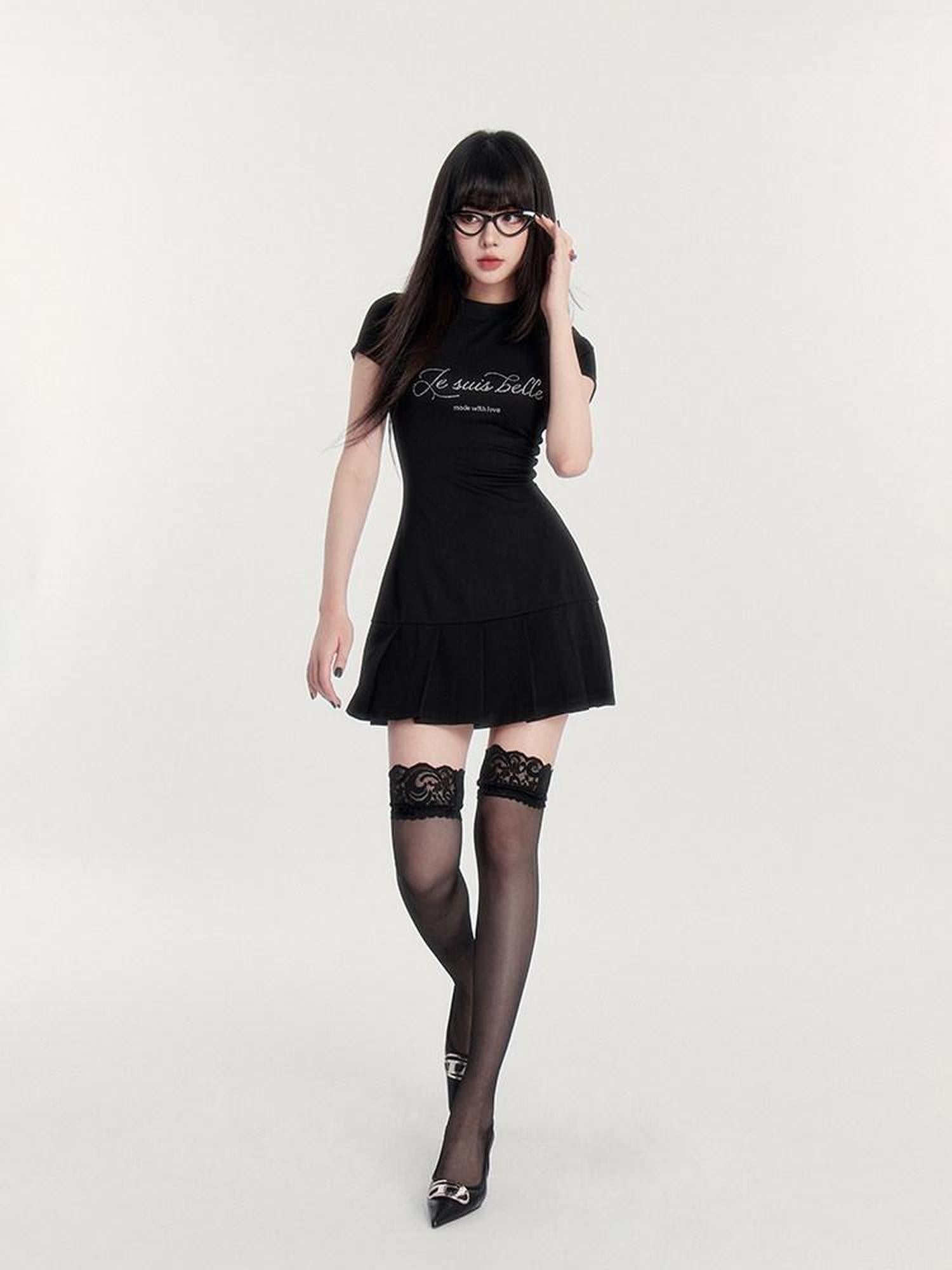 VOCK Rhinestone Letter Print A Line Slim Waist Women's Casual Mini Dresses